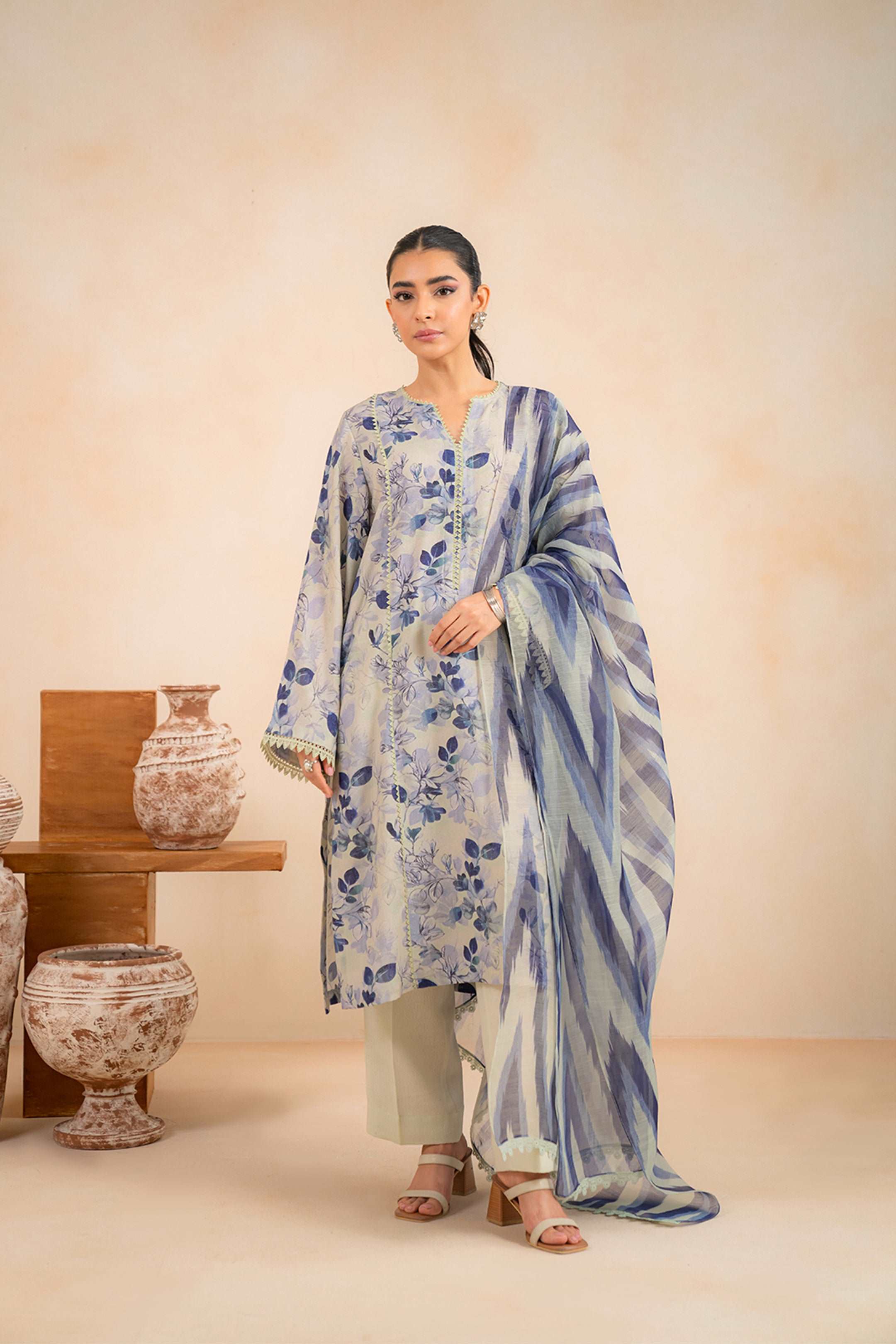 3 Piece Printed Karandi Suit Unstitched Winter-24