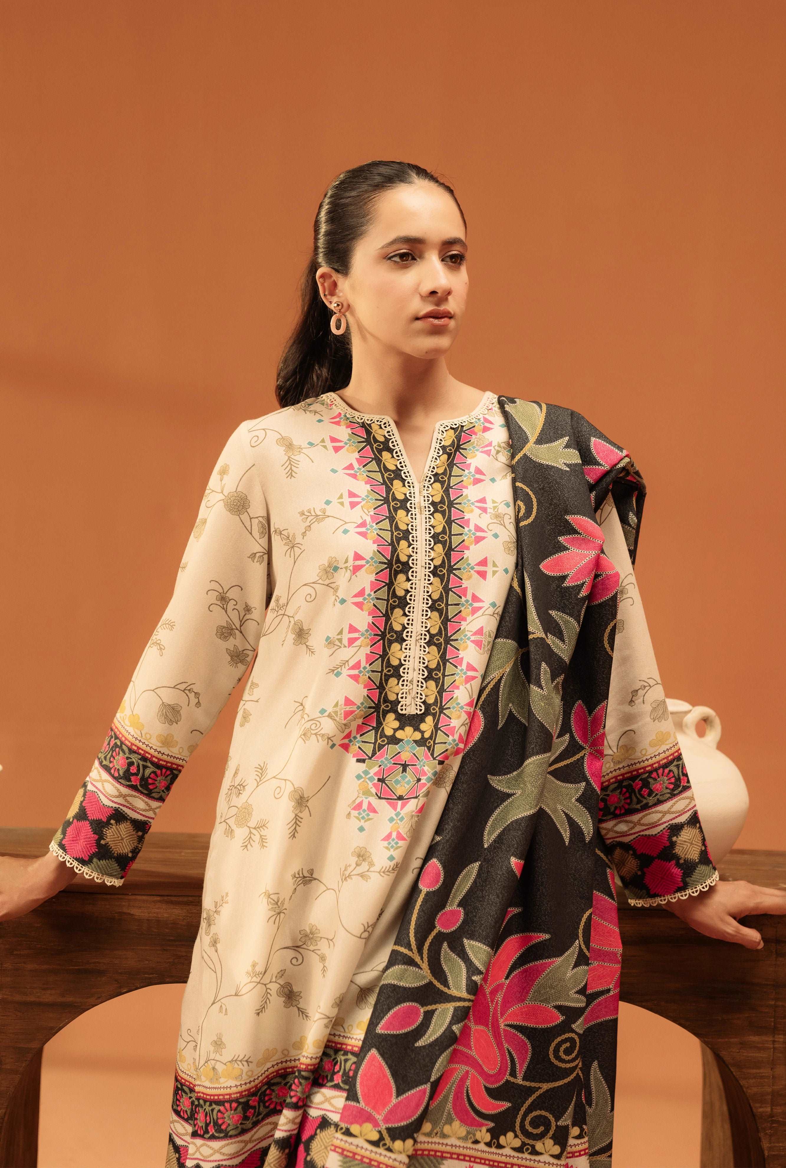 3 Piece Printed Karandi Suit Unstitched Winter-24