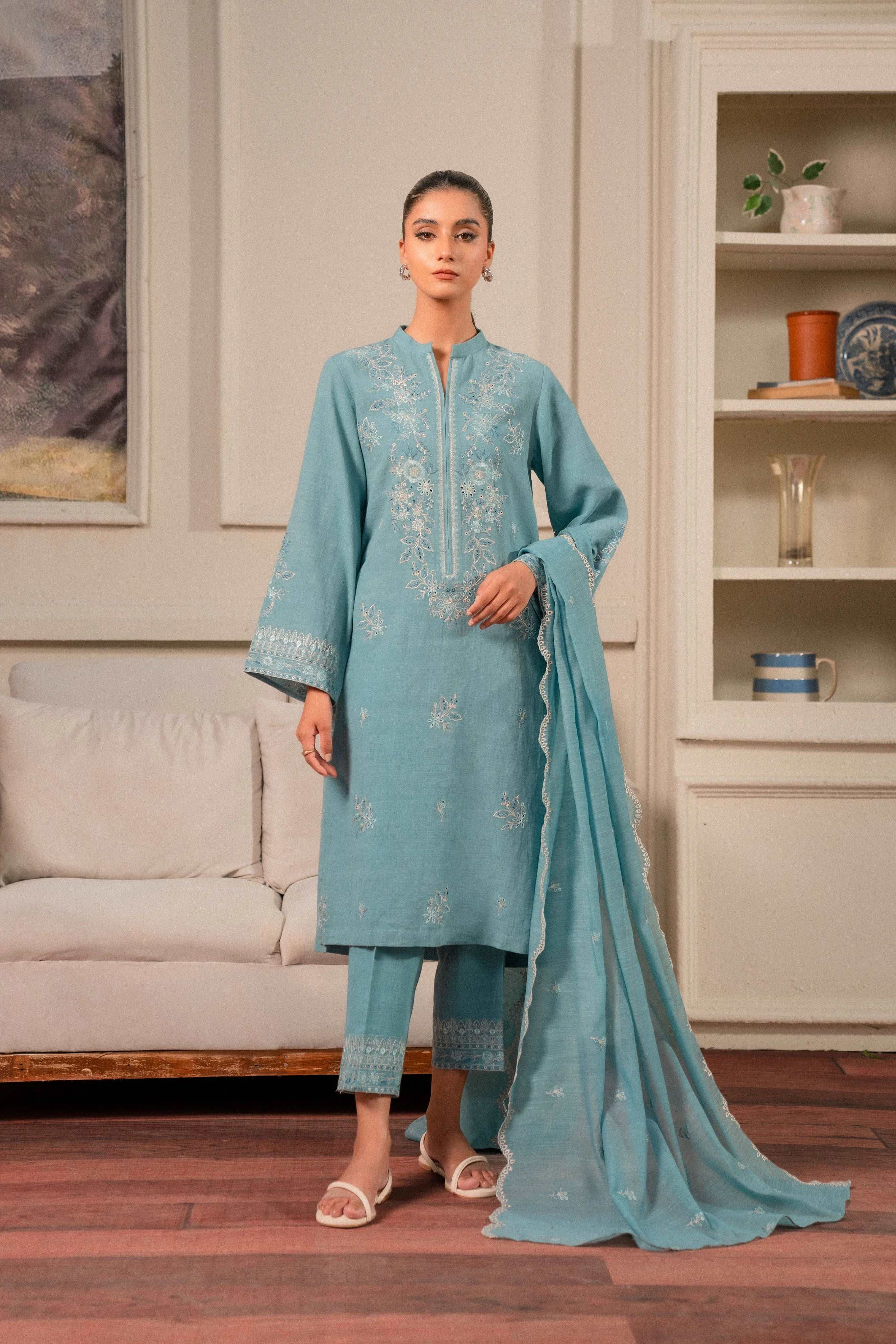 3 Piece Embroidered Khaddar Suit Pret Winter-24