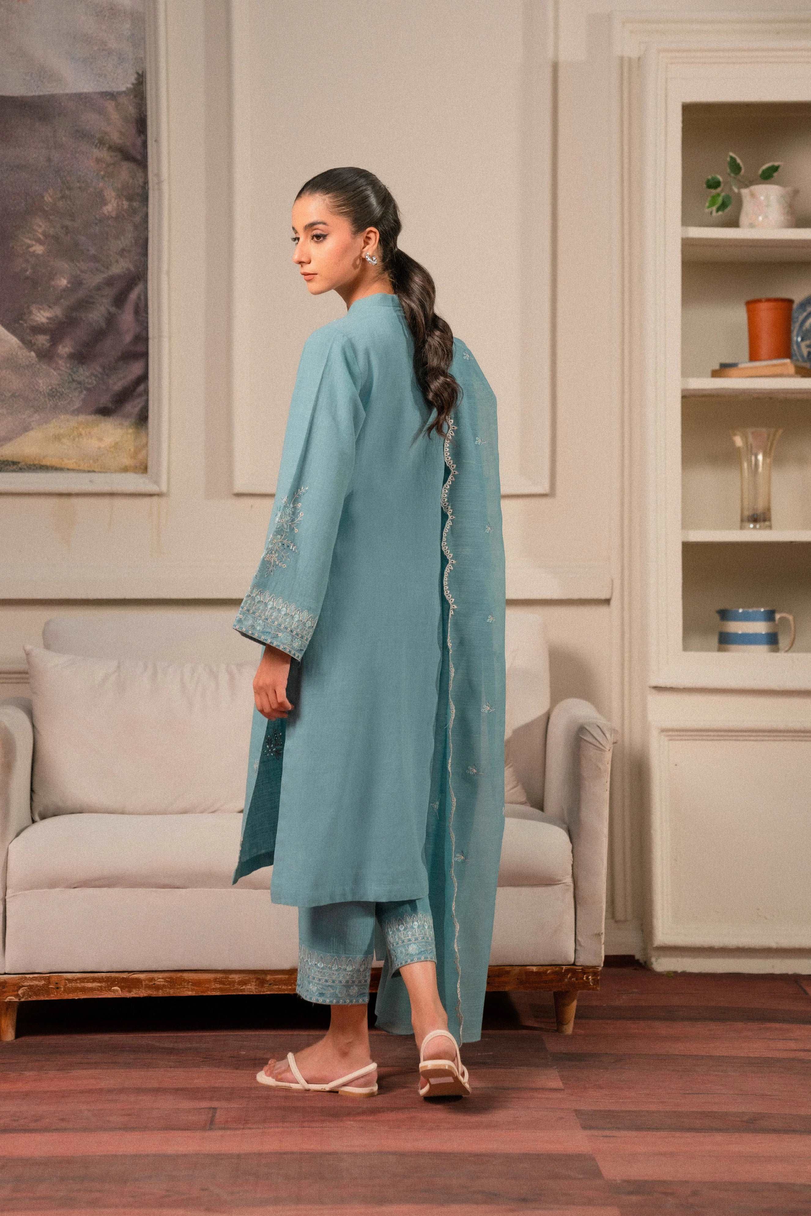 3 Piece Embroidered Khaddar Suit Pret Winter-24