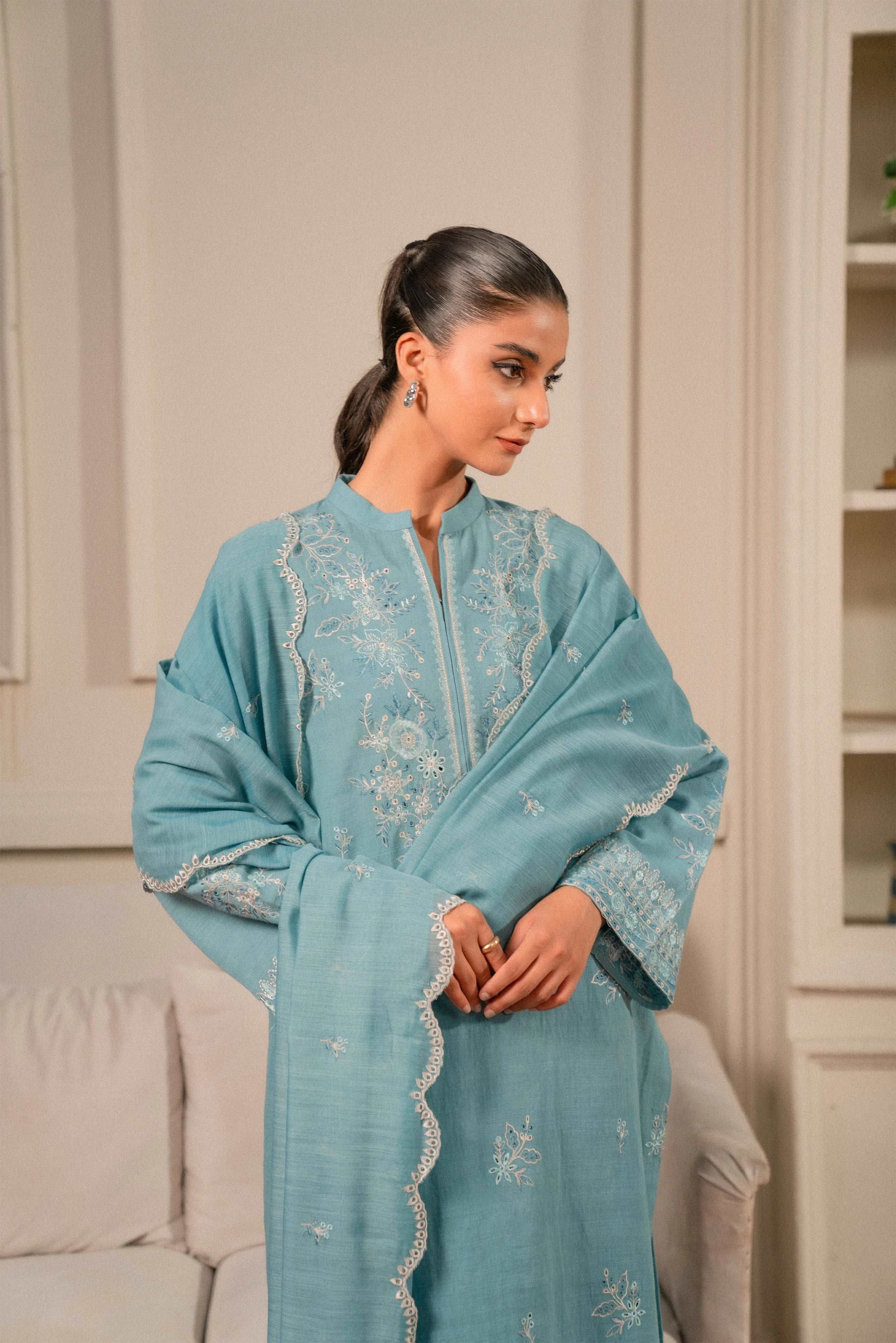 3 Piece Embroidered Khaddar Suit Pret Winter-24