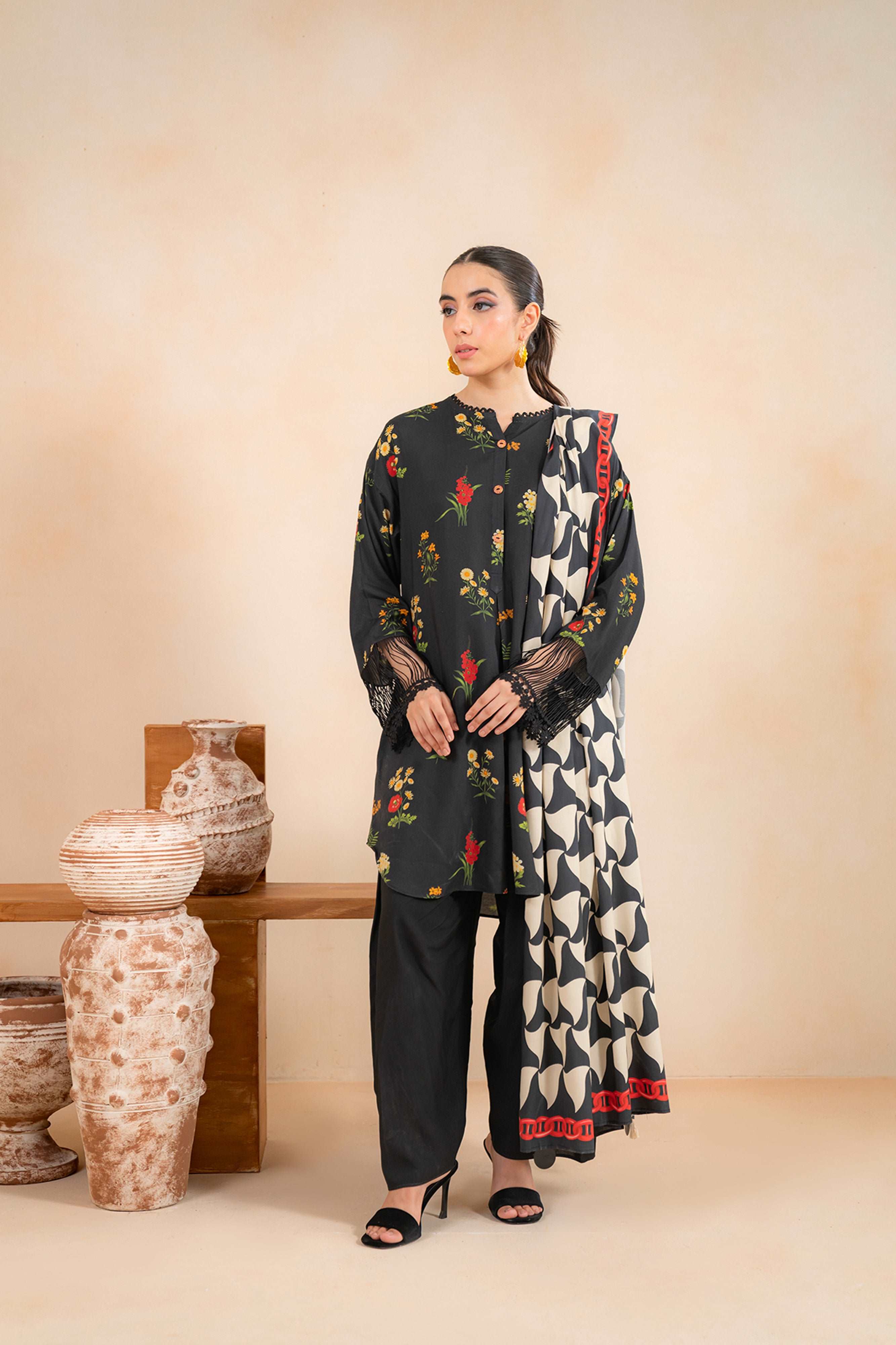 2 Piece Printed Linen Suit Unstitched Winter-24