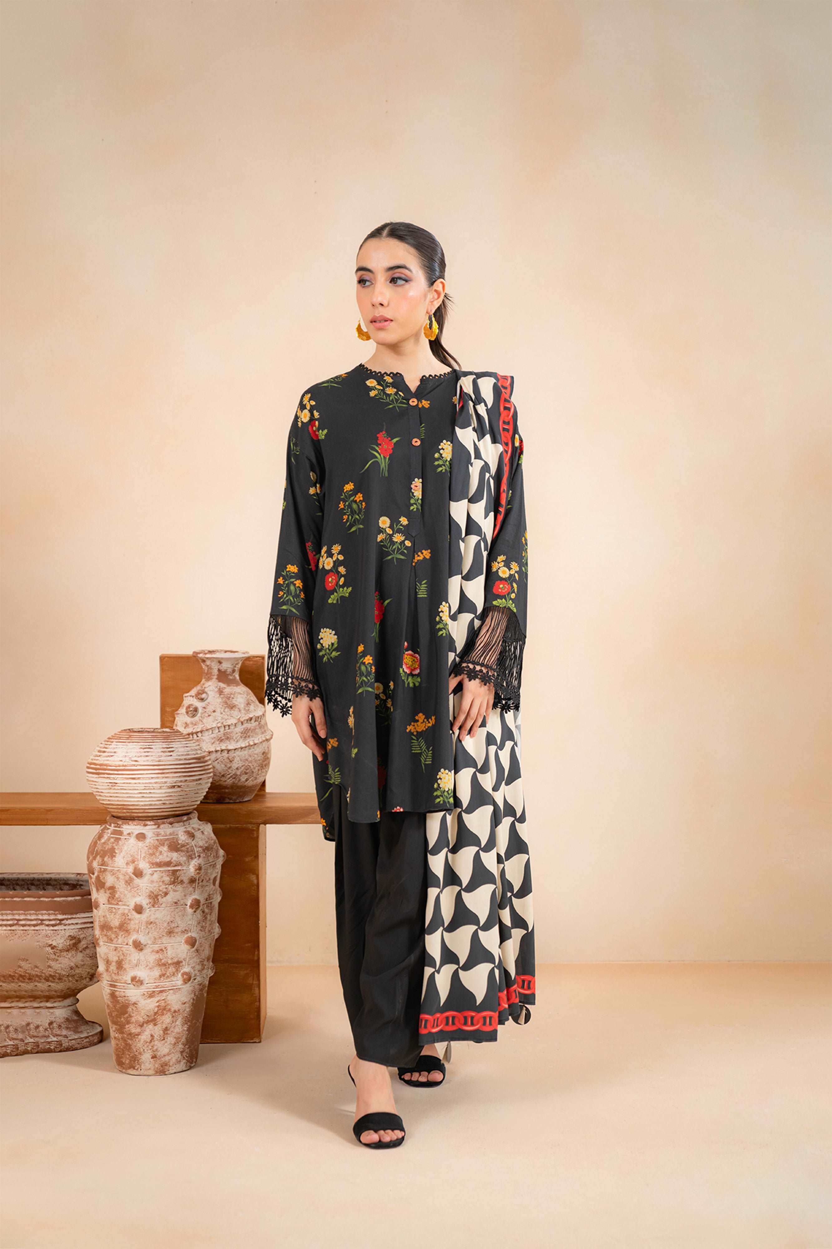 2 Piece Printed Linen Suit Unstitched Winter-24