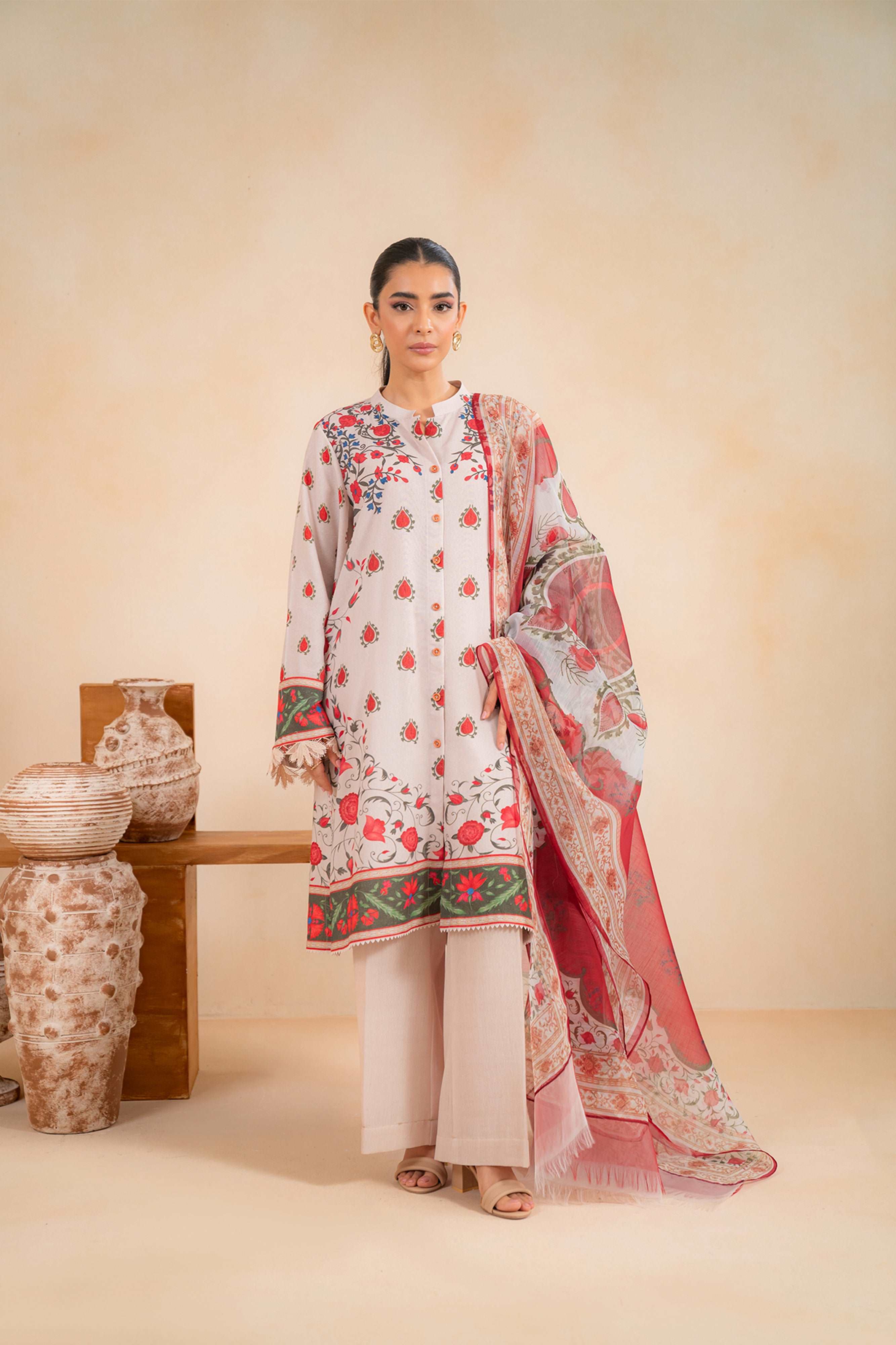 3 Piece Printed Karandi Suit Unstitched Winter-24