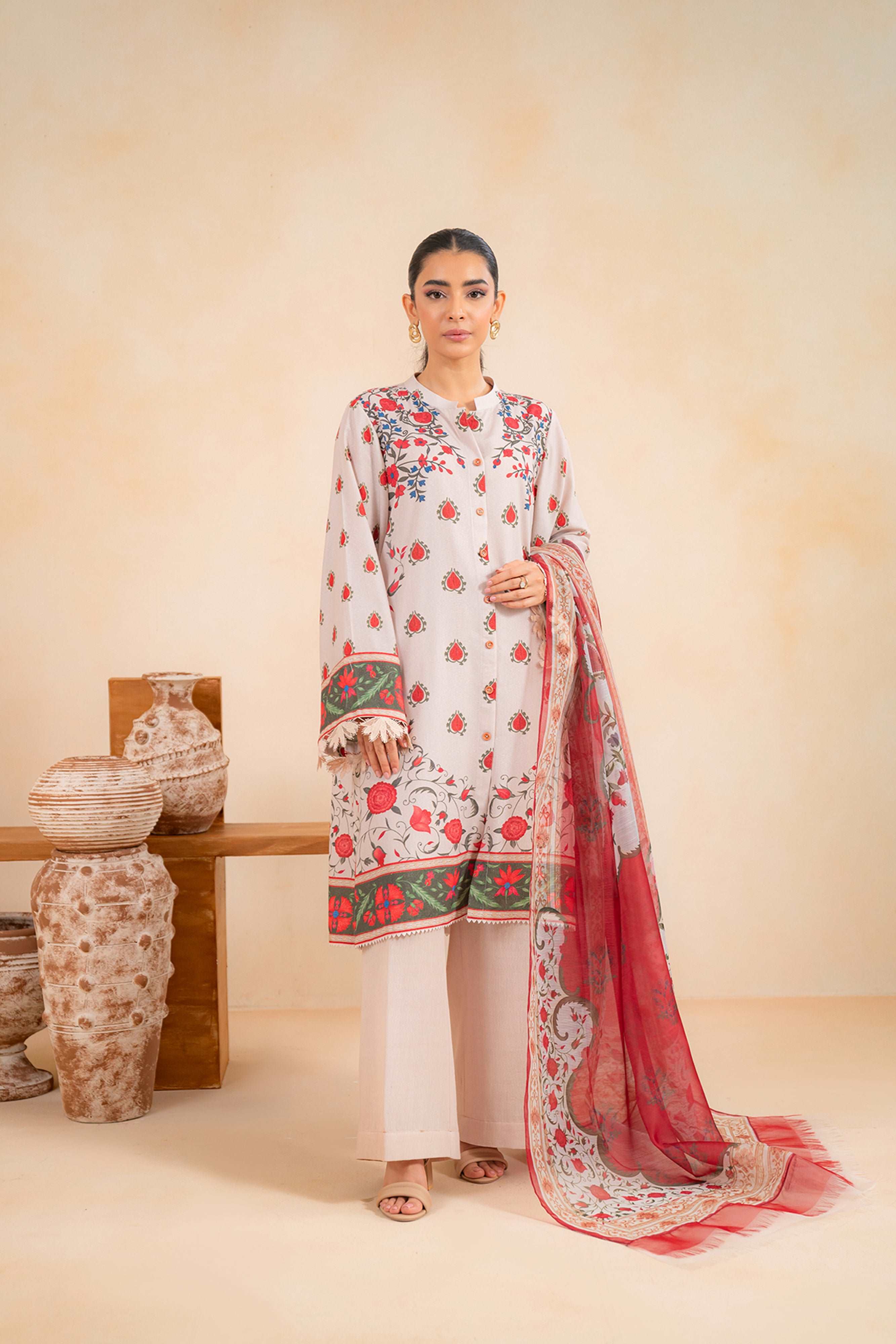 3 Piece Printed Karandi Suit Unstitched Winter-24