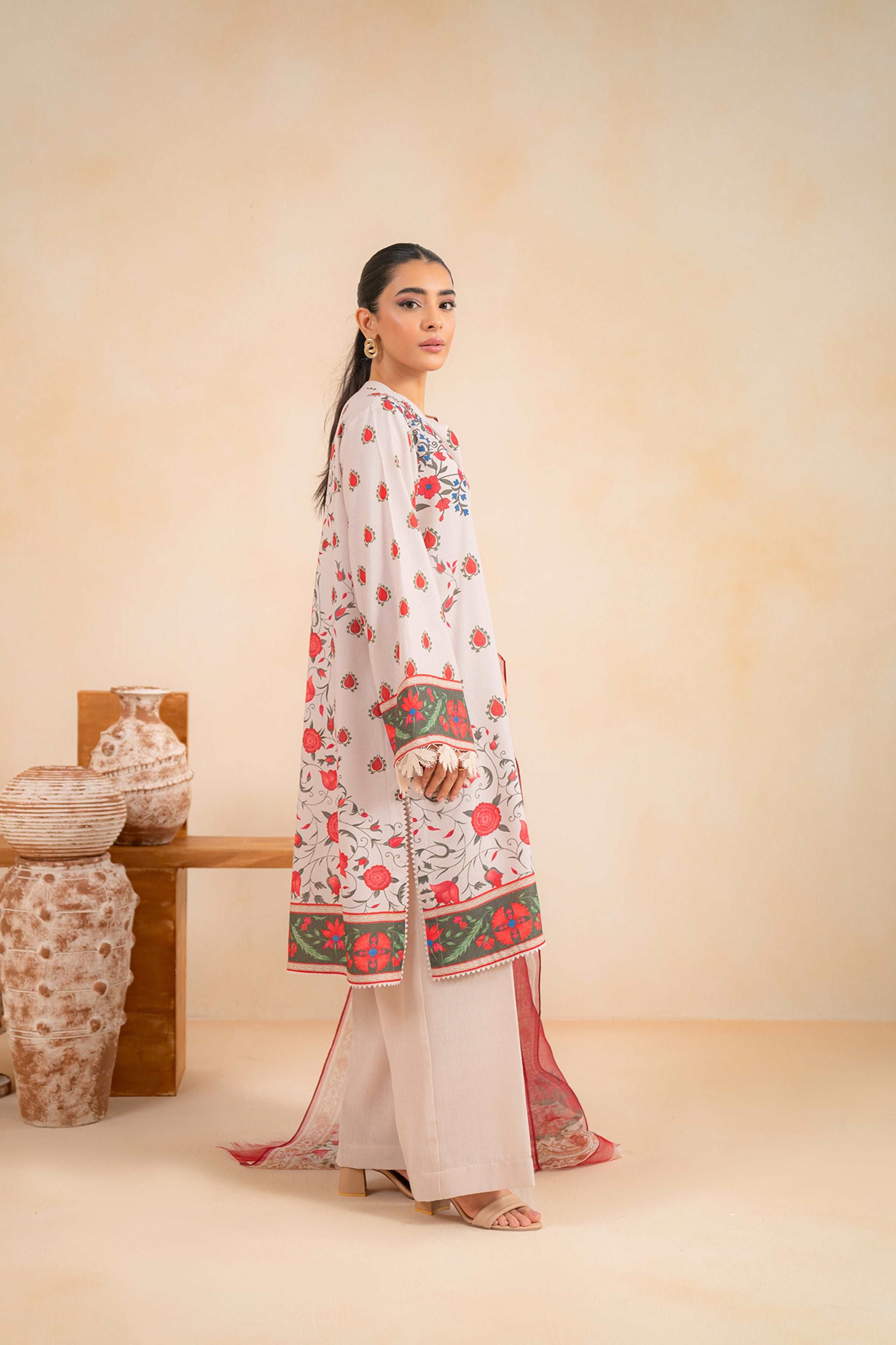 3 Piece Printed Karandi Suit Unstitched Winter-24