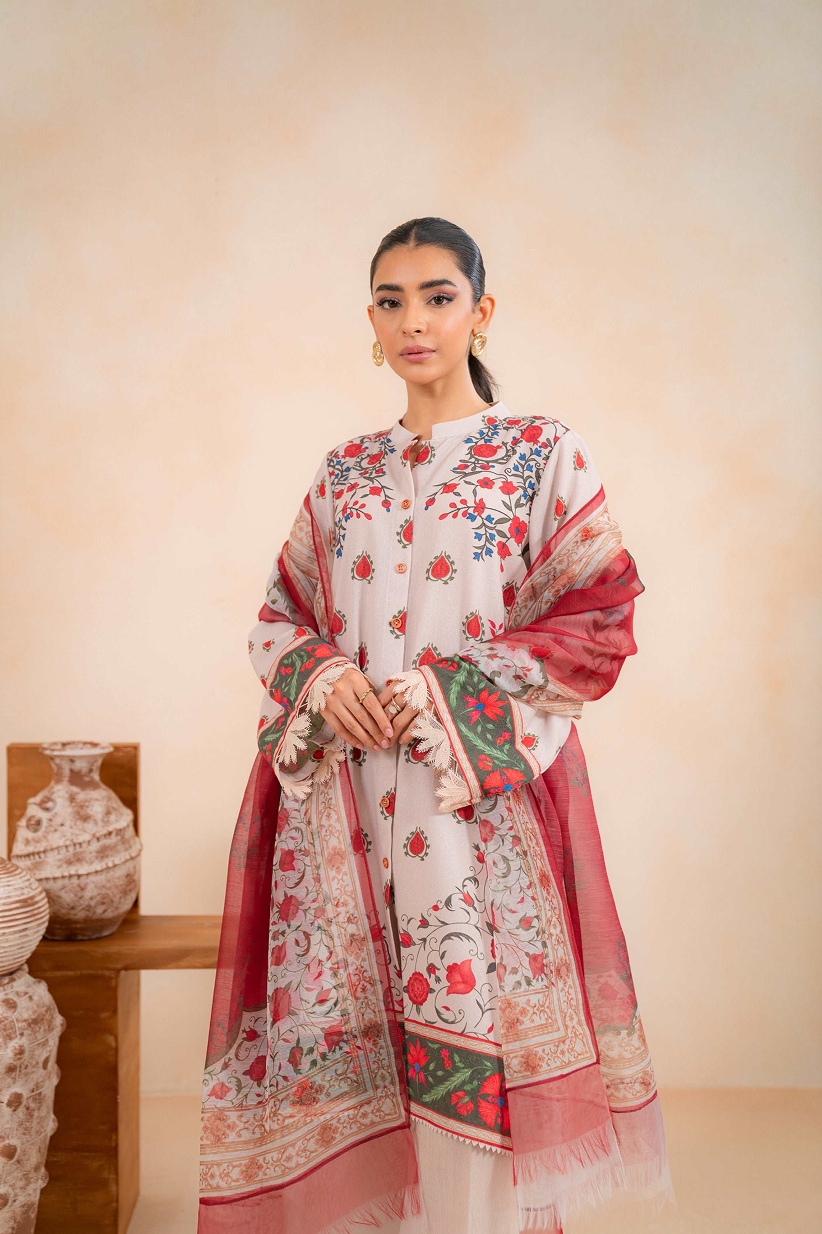 3 Piece Printed Karandi Suit Unstitched Winter-24