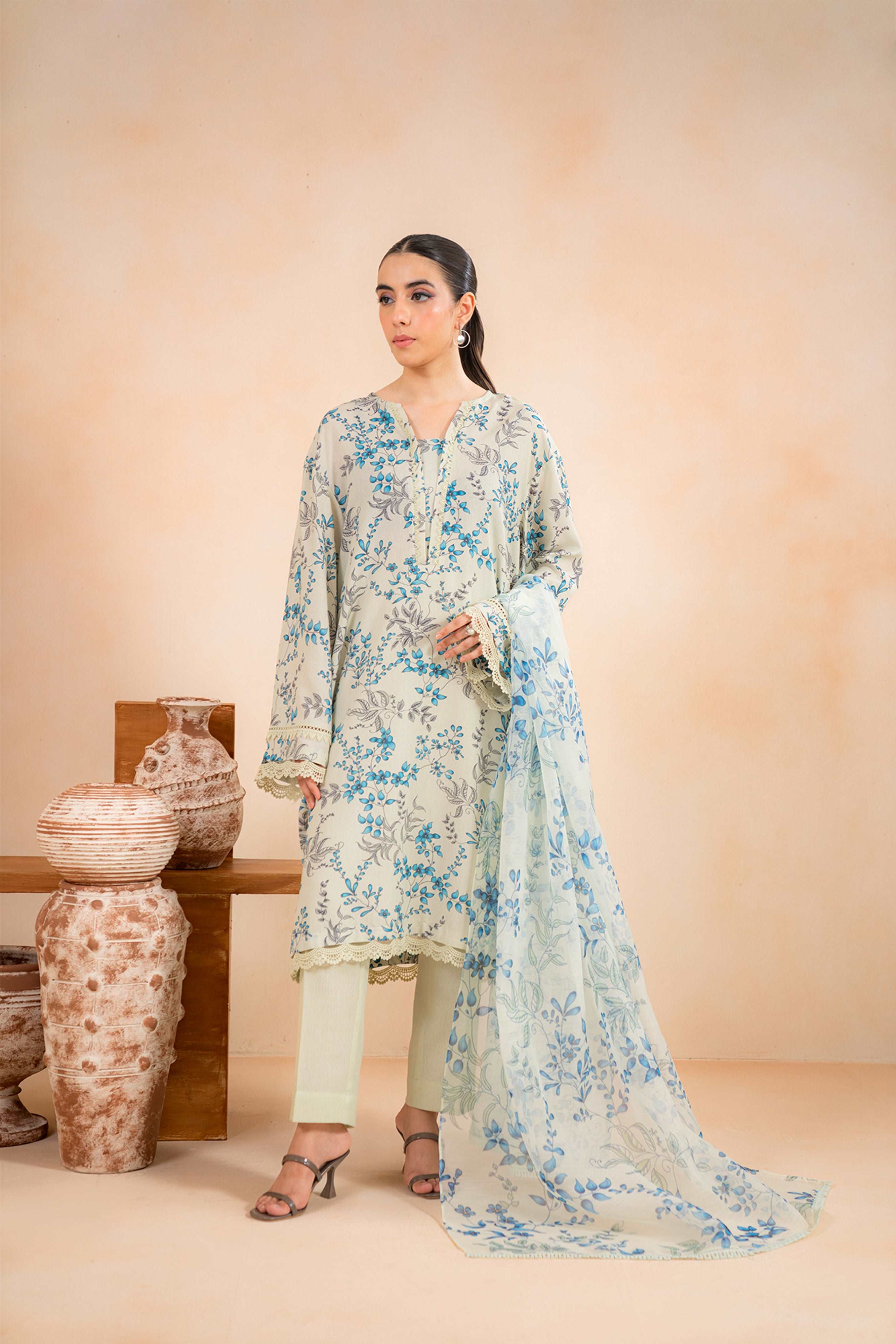 3 Piece Printed Linen Suit Unstitched Winter-24