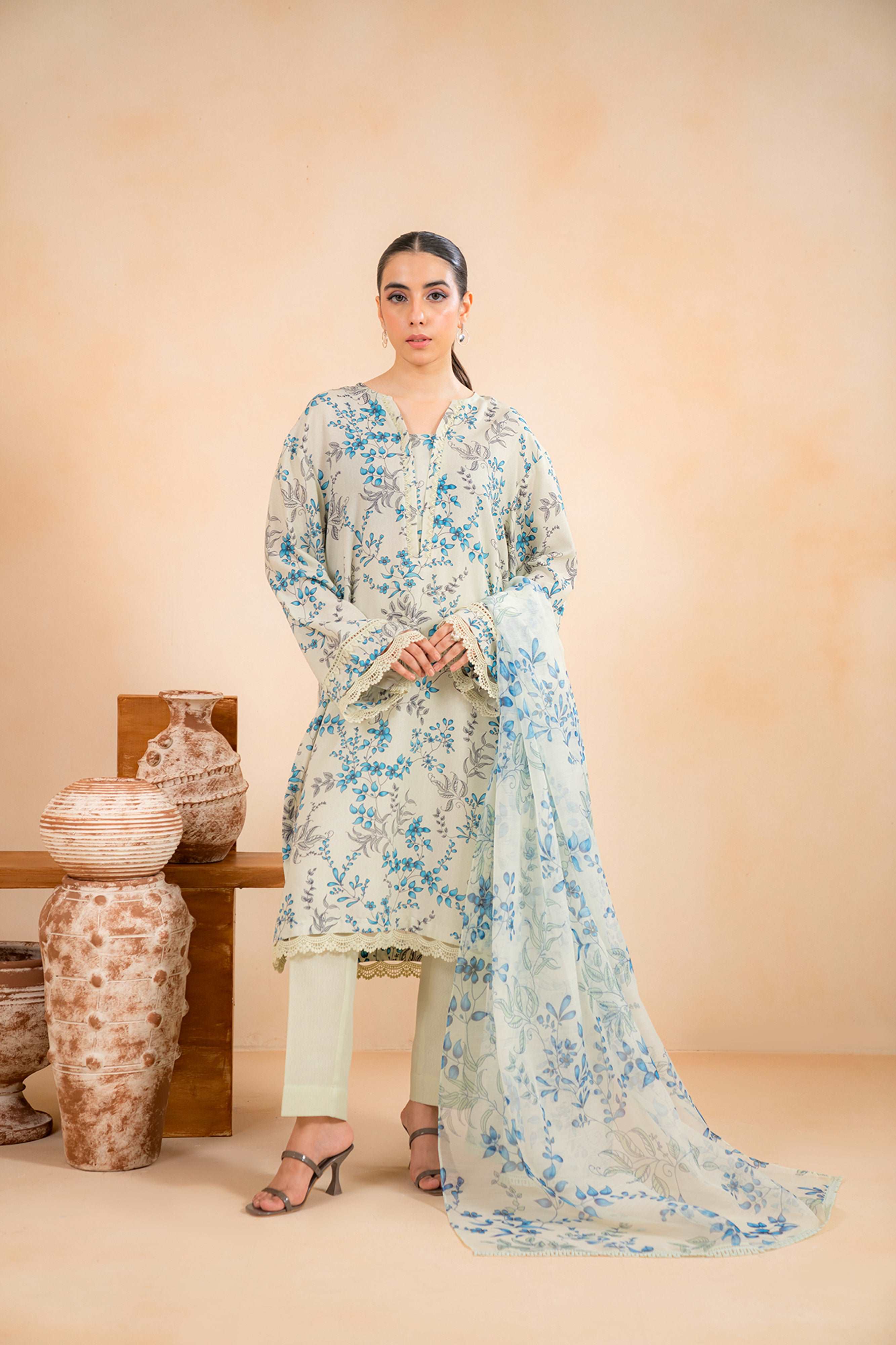 3 Piece Printed Linen Suit Unstitched Winter-24