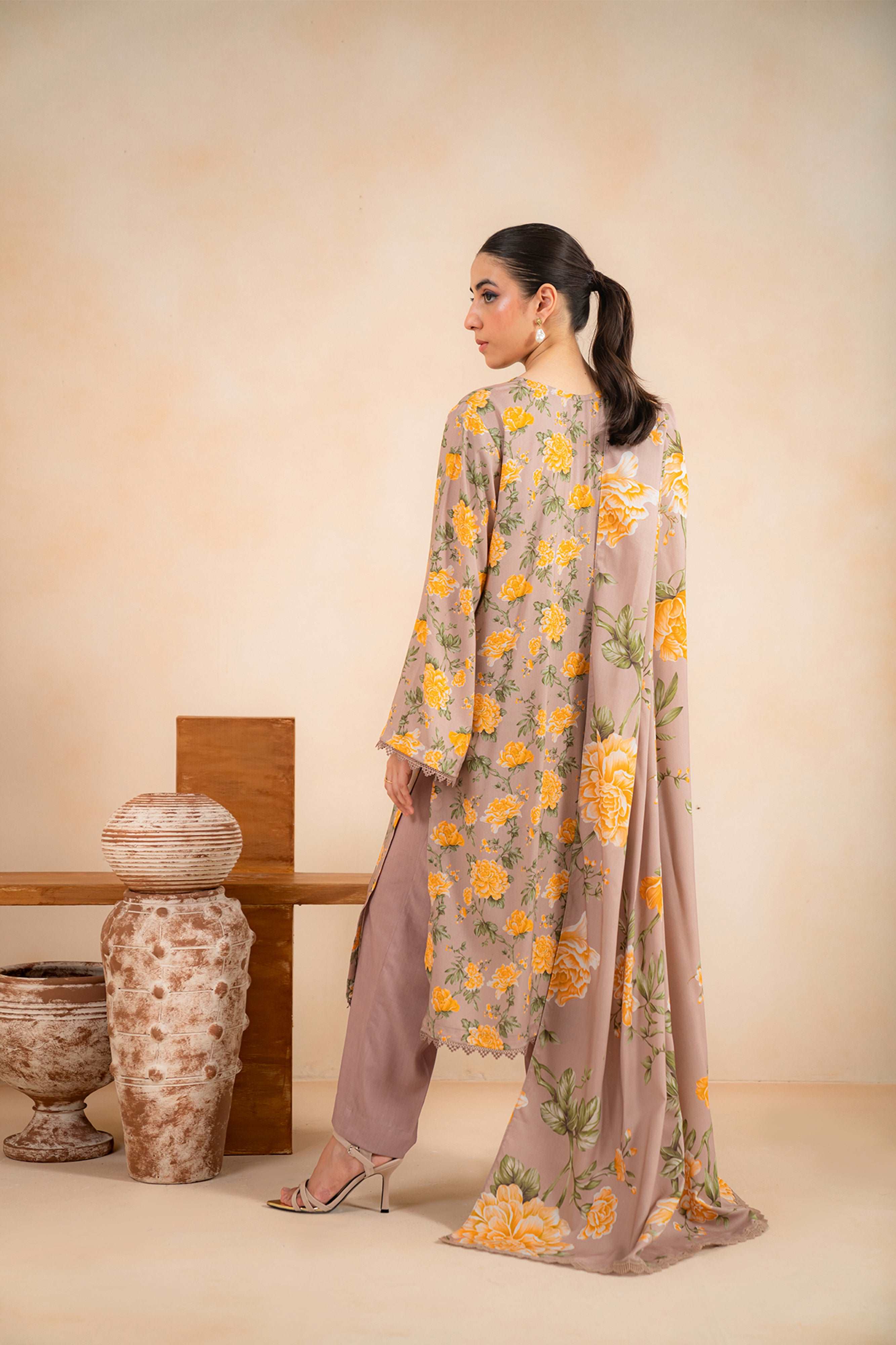 3 Piece Printed Linen Suit Unstitched Winter-24