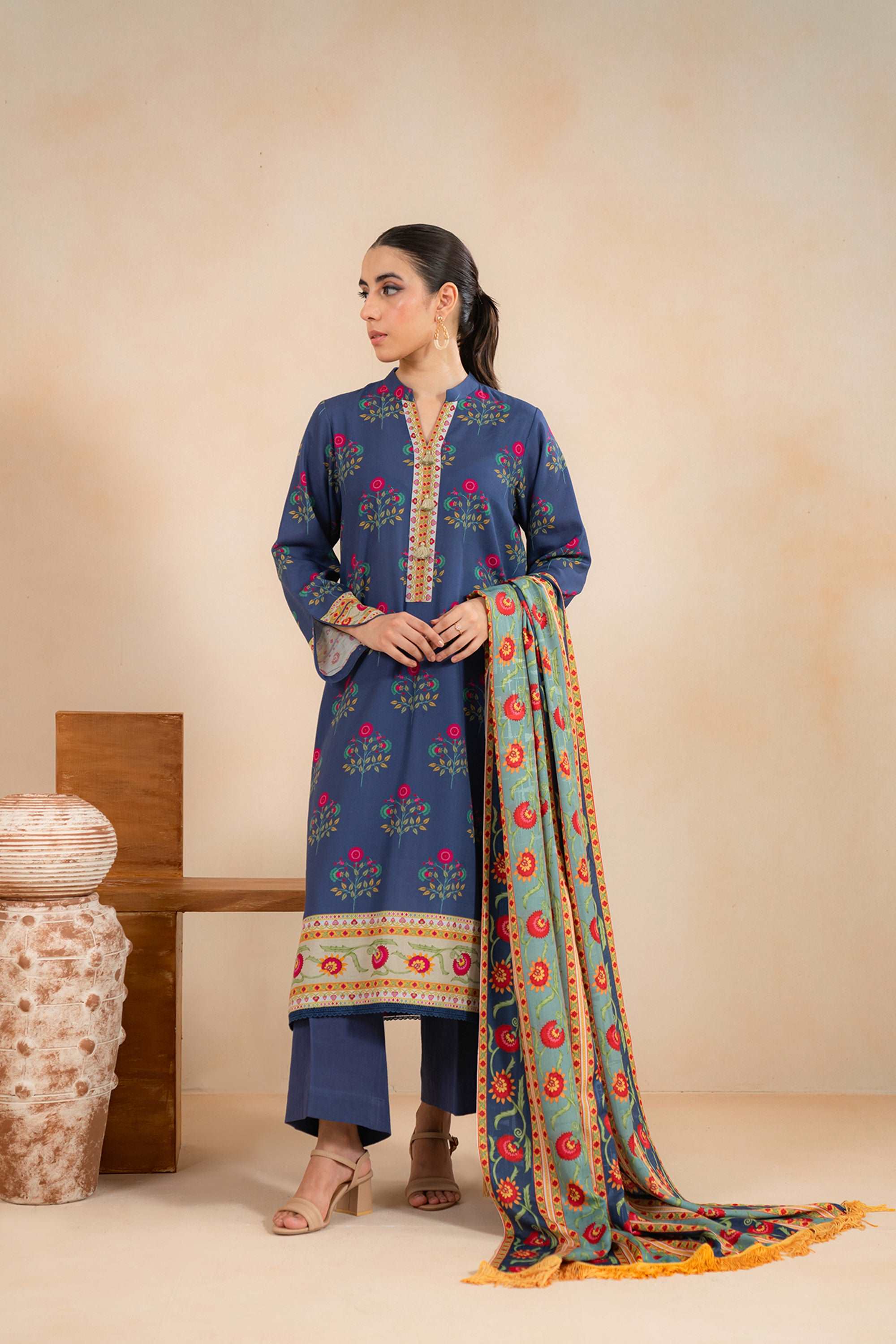 3 Piece Printed Khaddar Suit Unstitched Winter-24