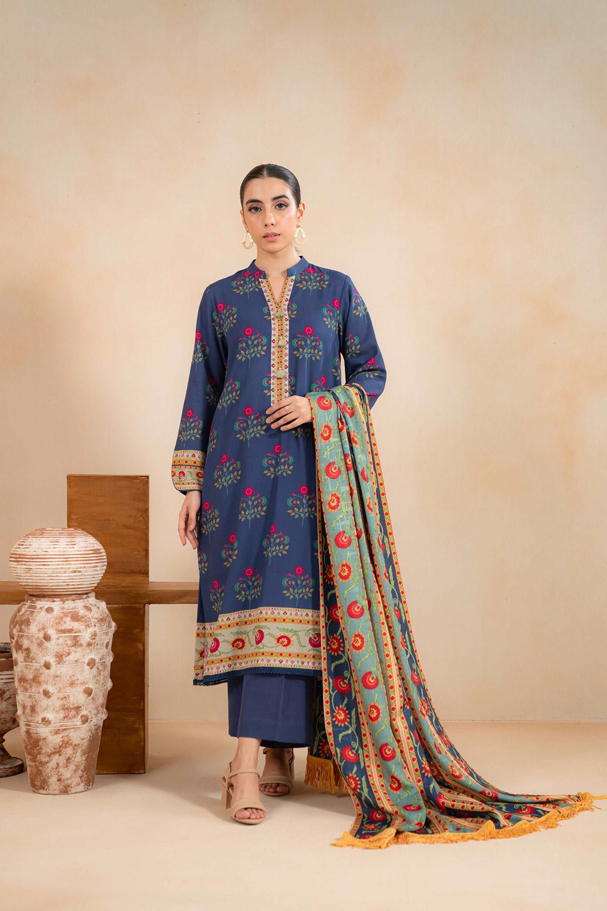 3 Piece Printed Khaddar Suit Unstitched Winter-24