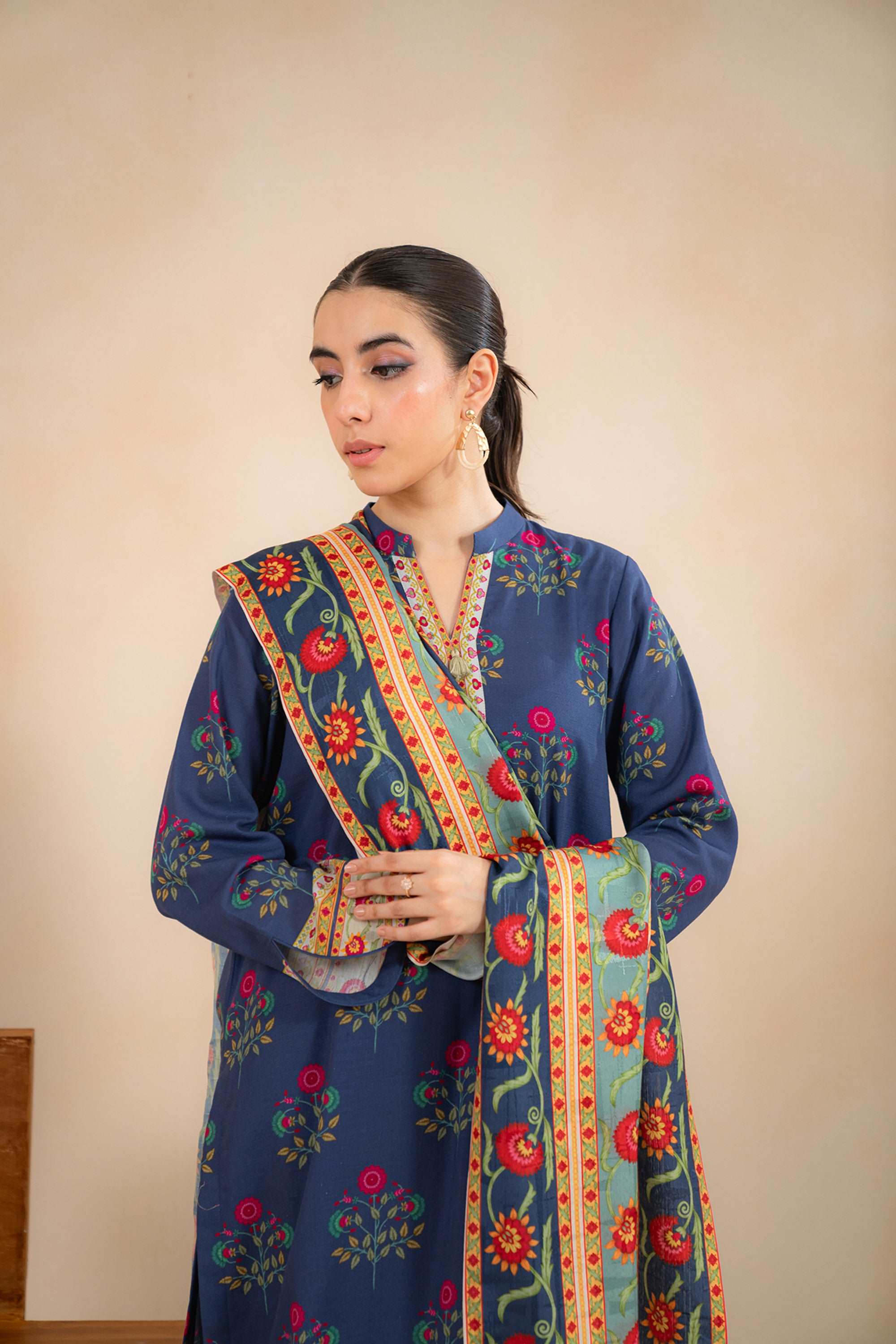 3 Piece Printed Khaddar Suit Unstitched Winter-24