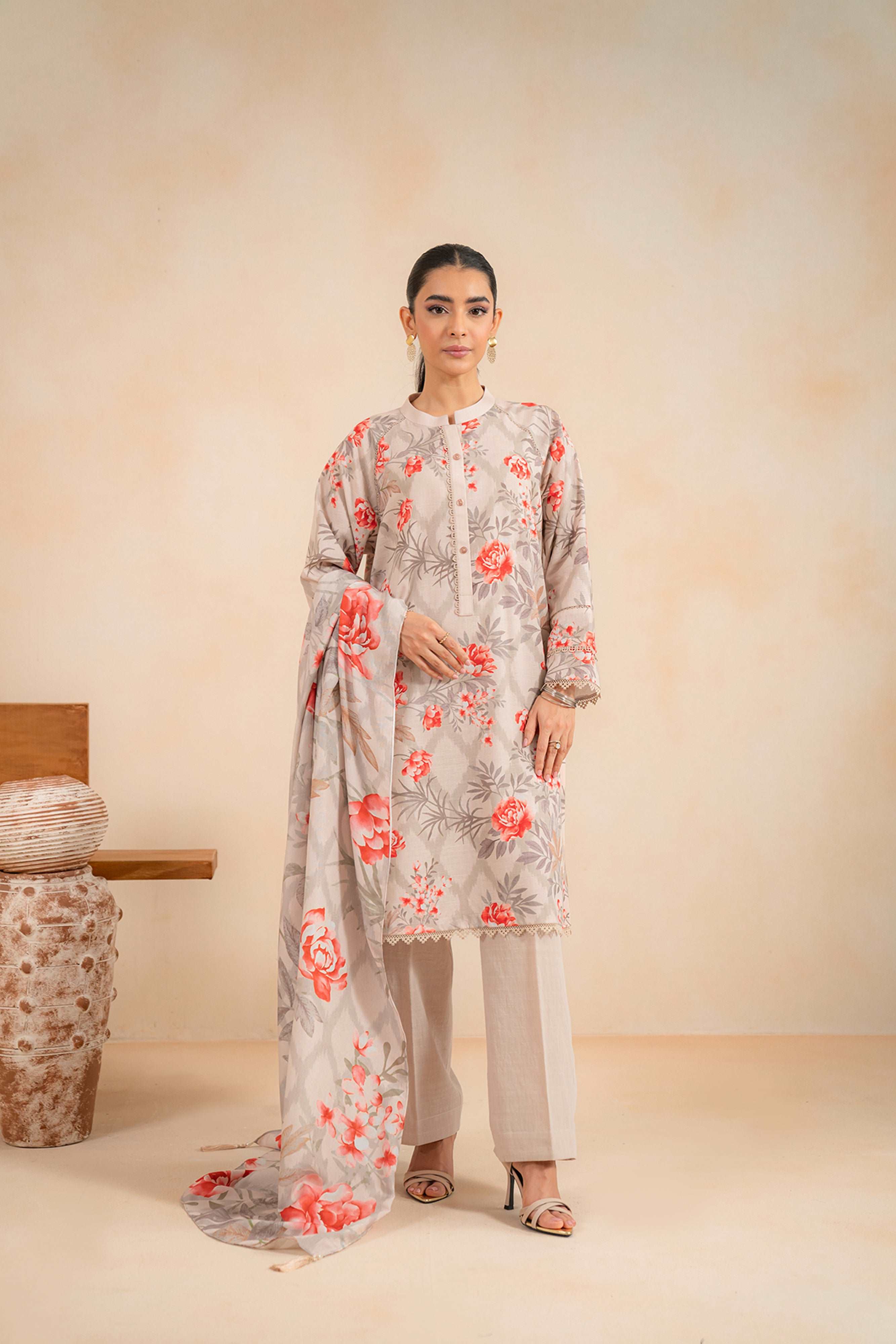 3 Piece Printed Khaddar Suit Unstitched Winter-24