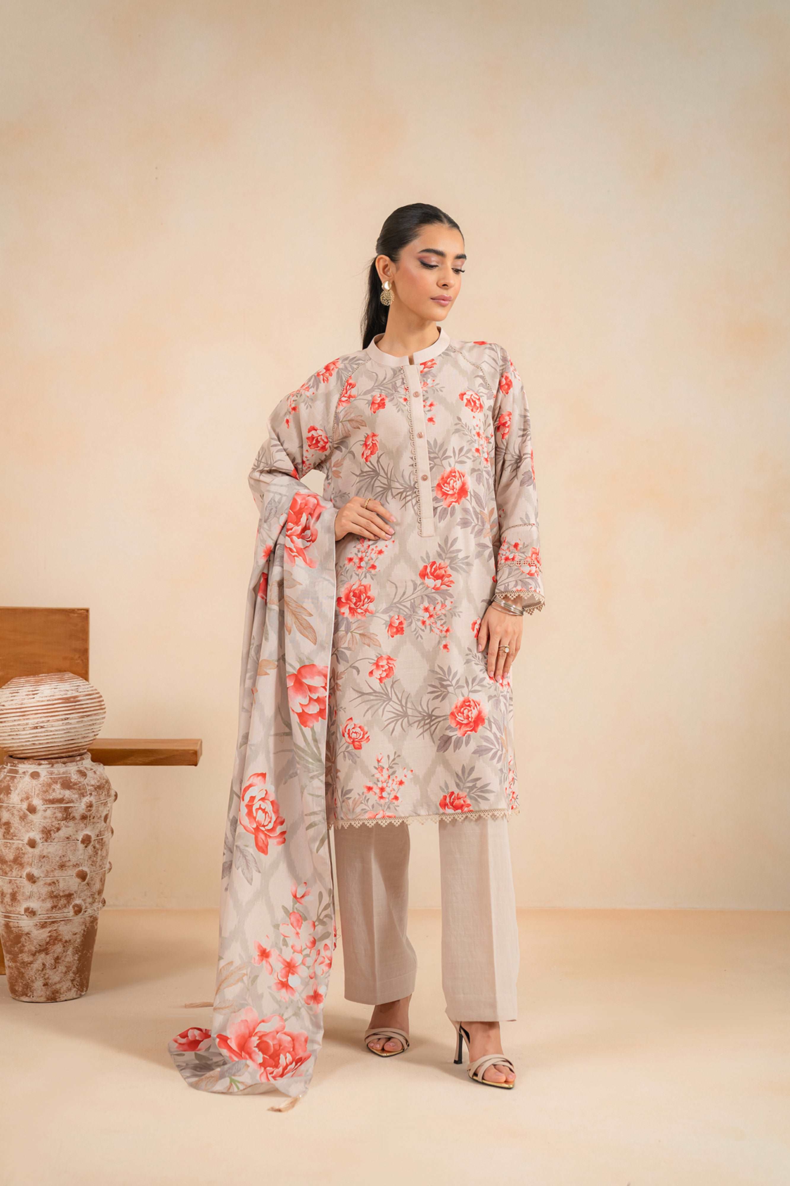 3 Piece Printed Khaddar Suit Unstitched Winter-24