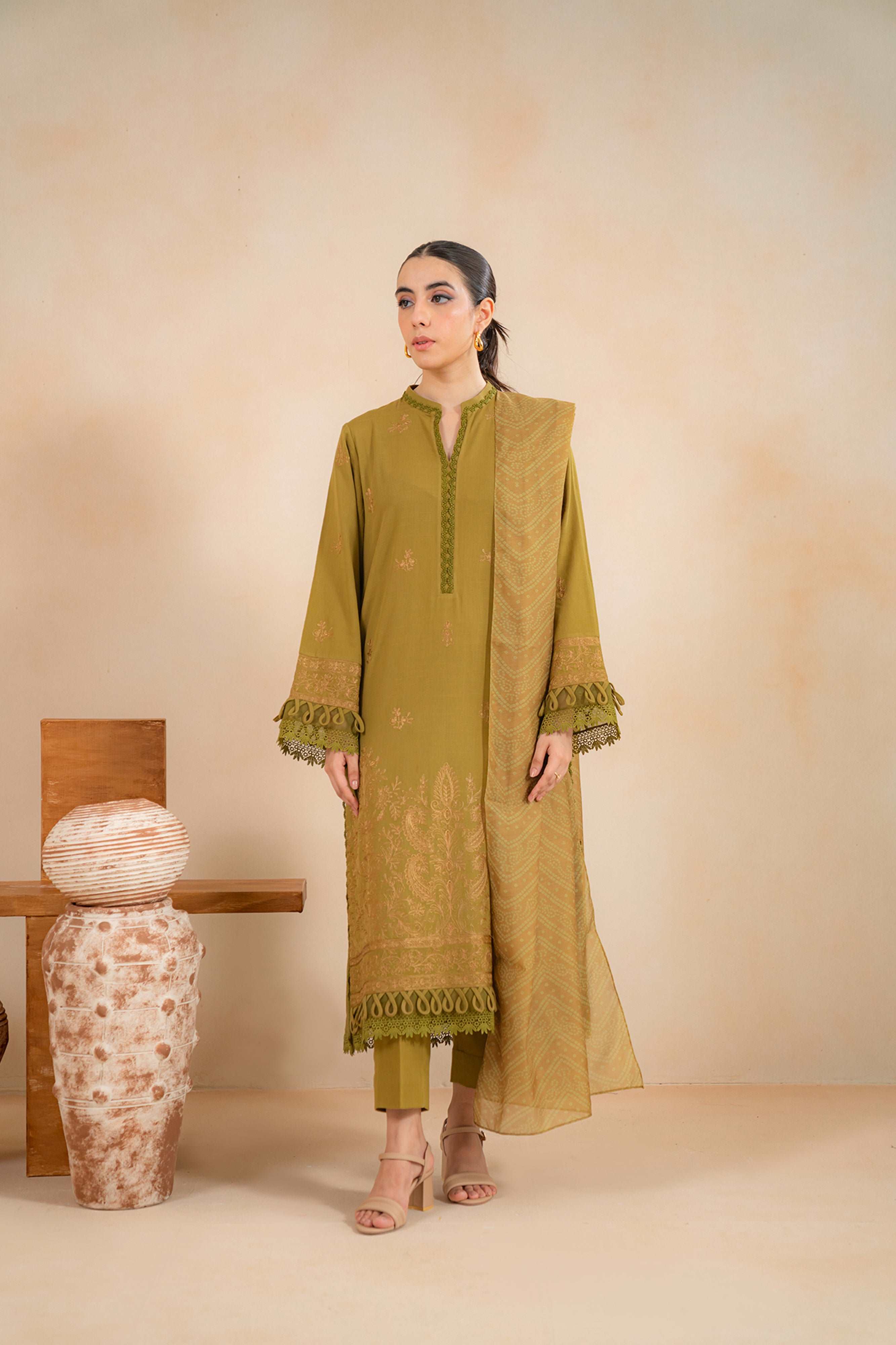 3 Piece Embroidered Khaddar Suit Unstitched Winter-24