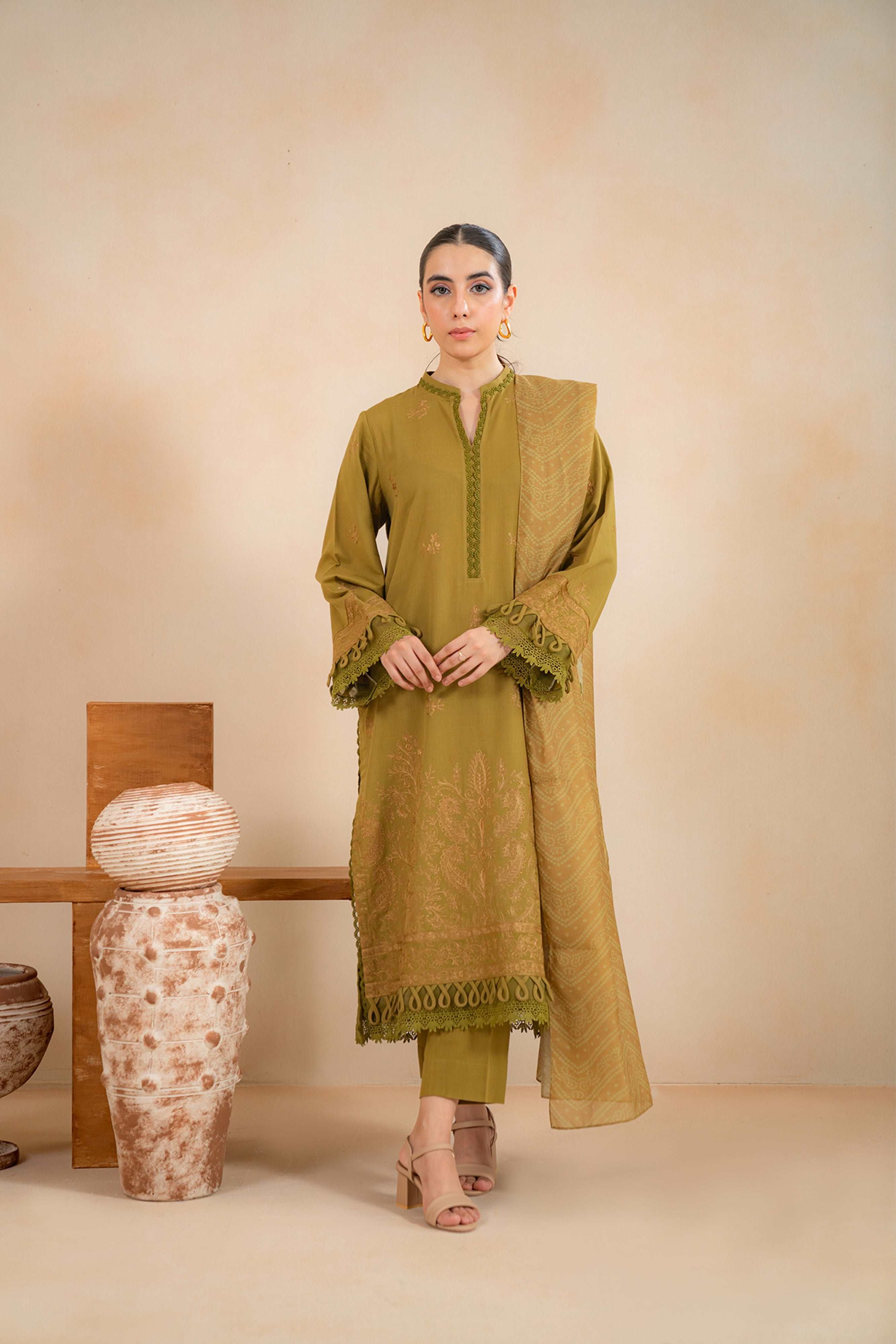 3 Piece Embroidered Khaddar Suit Unstitched Winter-24