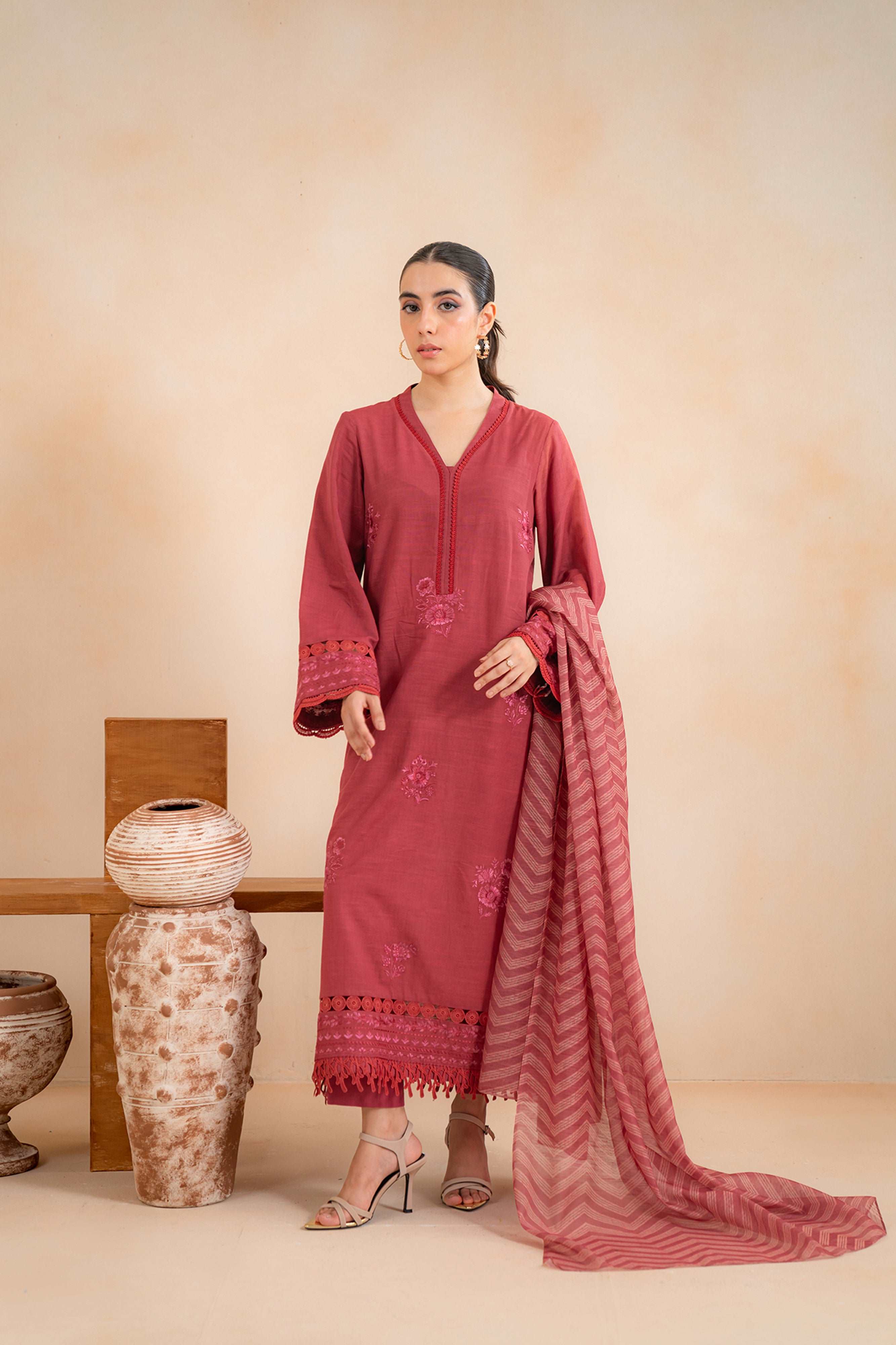 3 Piece Embroidered Khaddar Suit Unstitched Winter-24