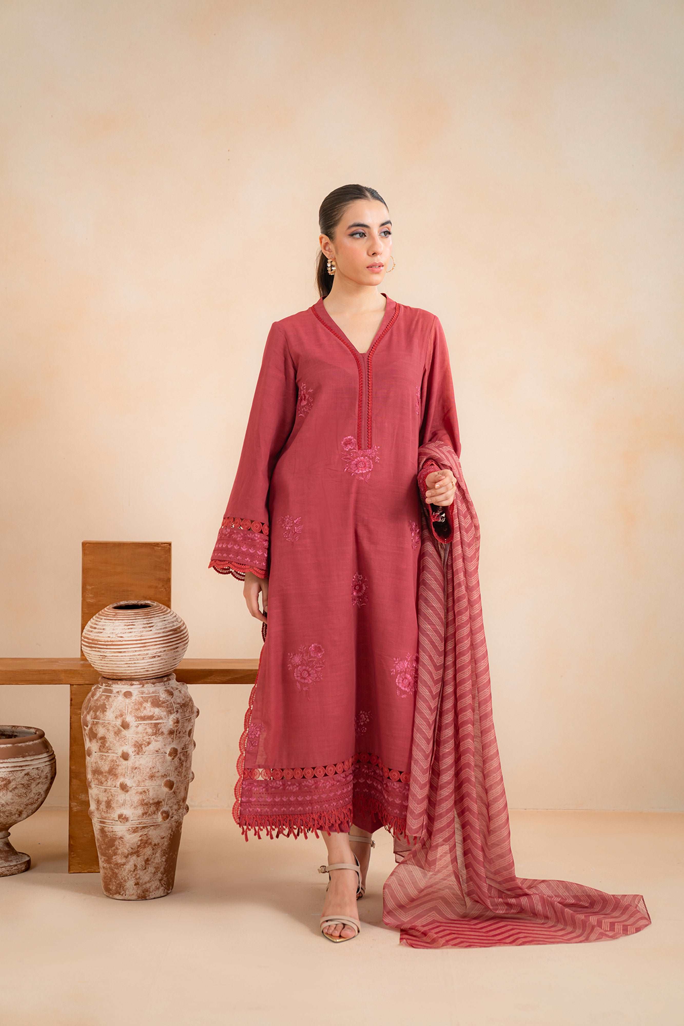 3 Piece Embroidered Khaddar Suit Unstitched Winter-24