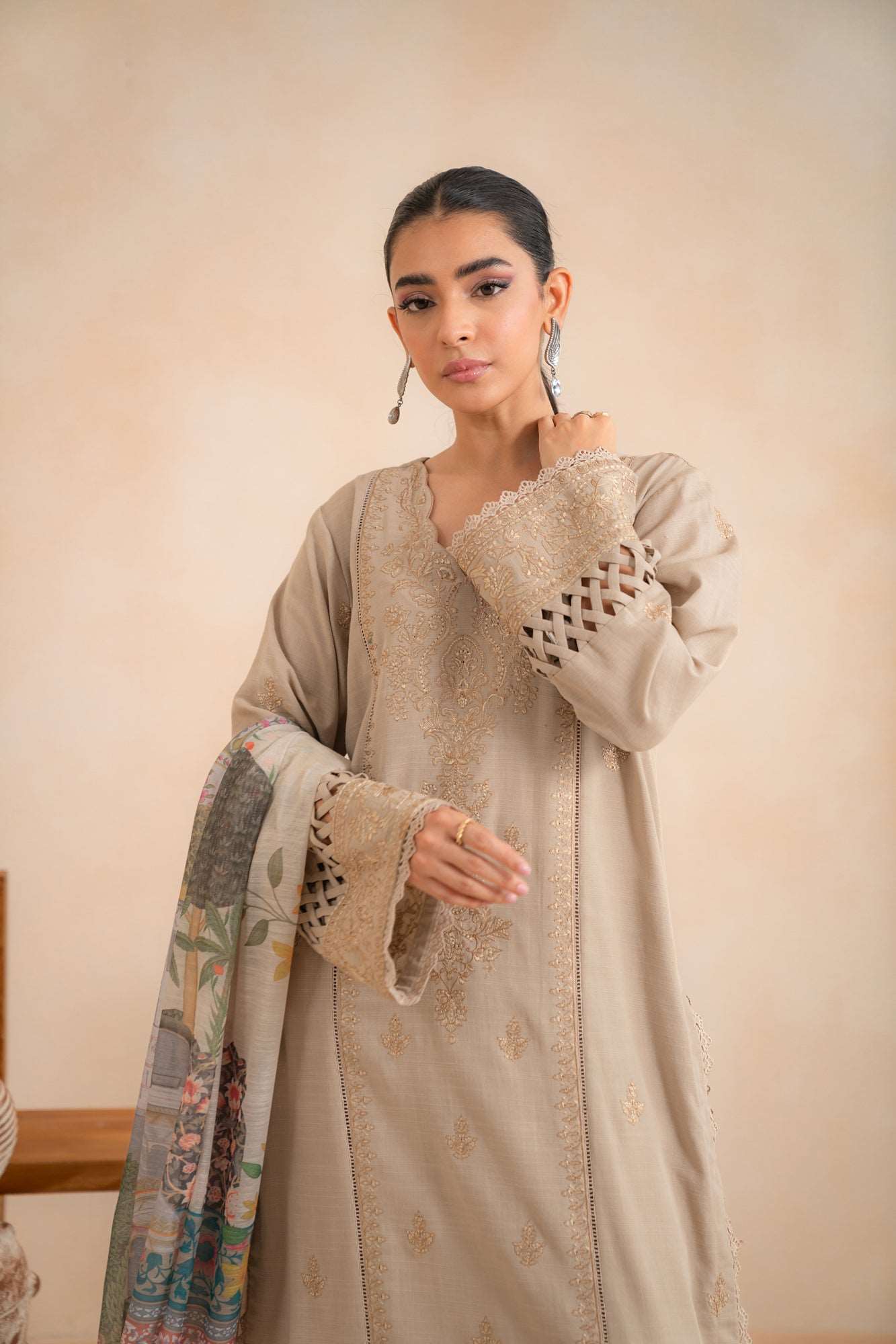 3 Piece  Khaddar Suit Unstitched Winter-24