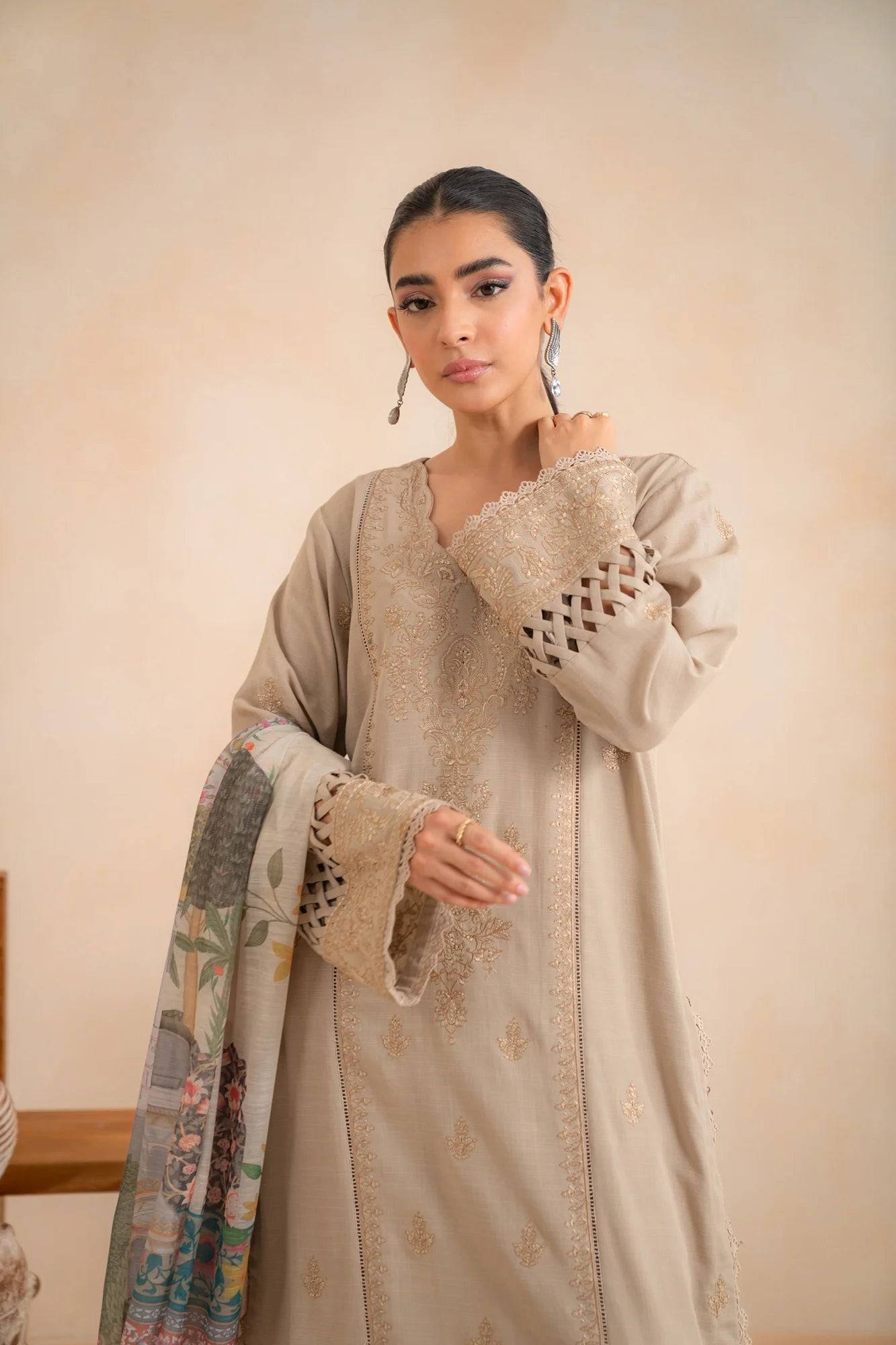 3 Piece Embroidered Khaddar Suit