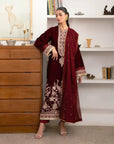 3 Piece Embroidered Velvet Suit Unstitched Winter-24