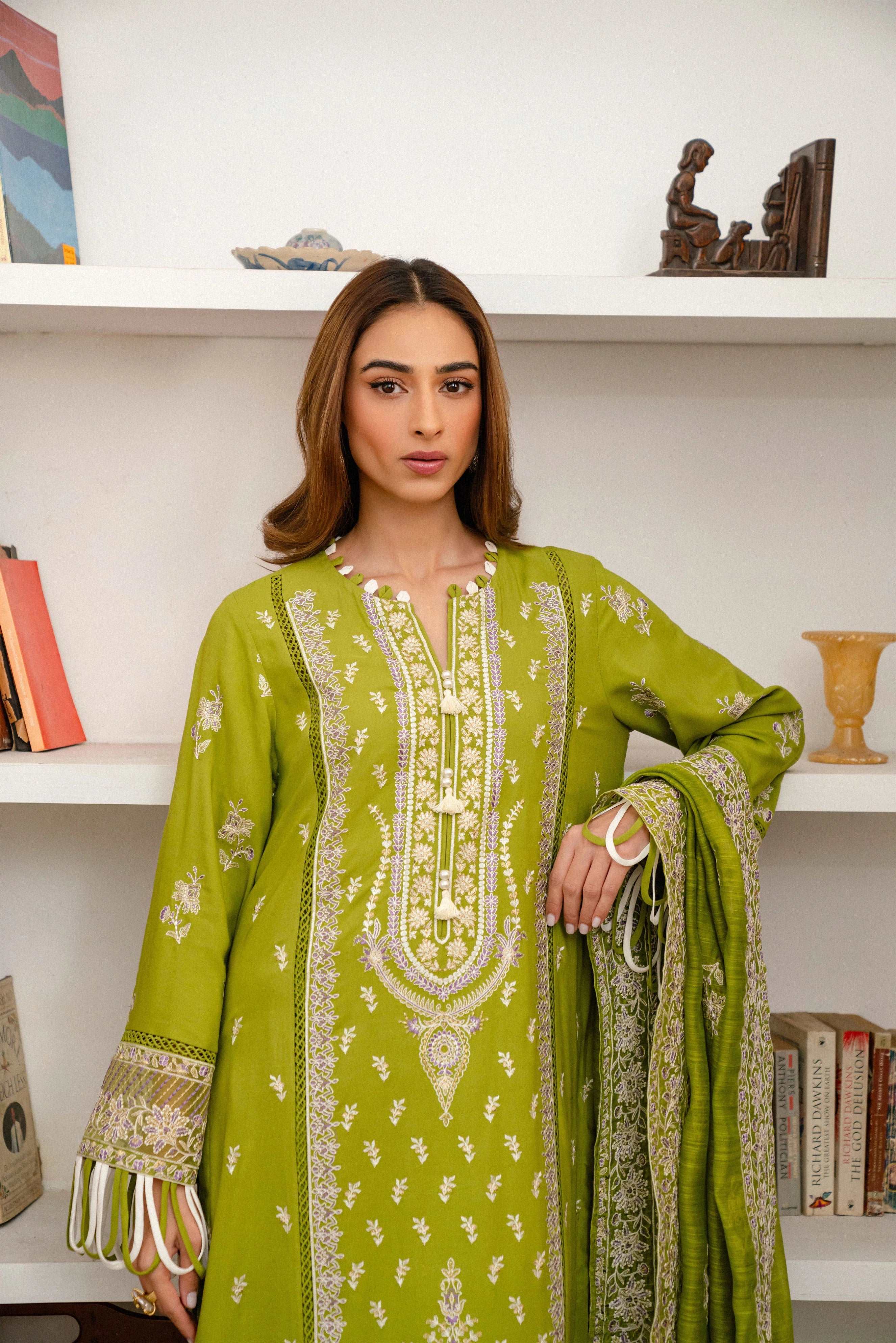 3 Piece Embroidered Linen Suit Unstitched Winter-24