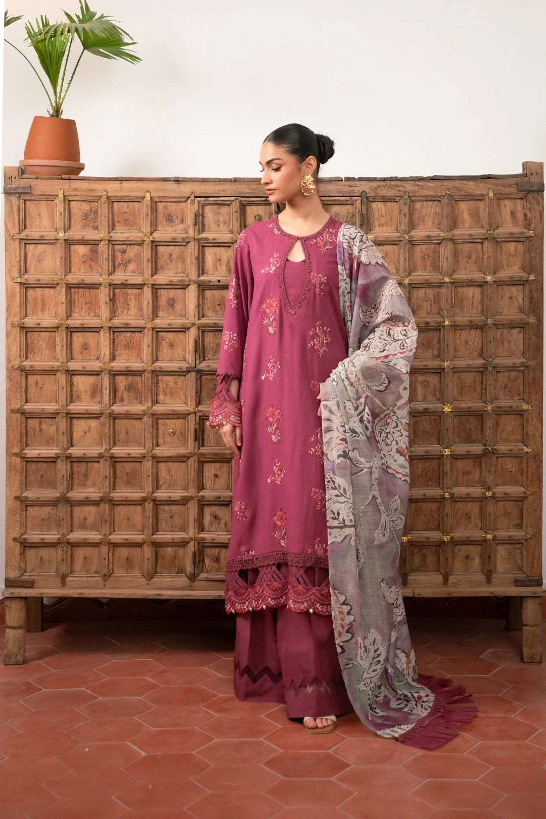 3 Piece Embroidered Karandi Suit Unstitched Winter-24