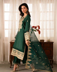 3 Piece Embroidered Raw Silk Suit