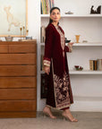 3 Piece Embroidered Velvet Suit Unstitched Winter-24