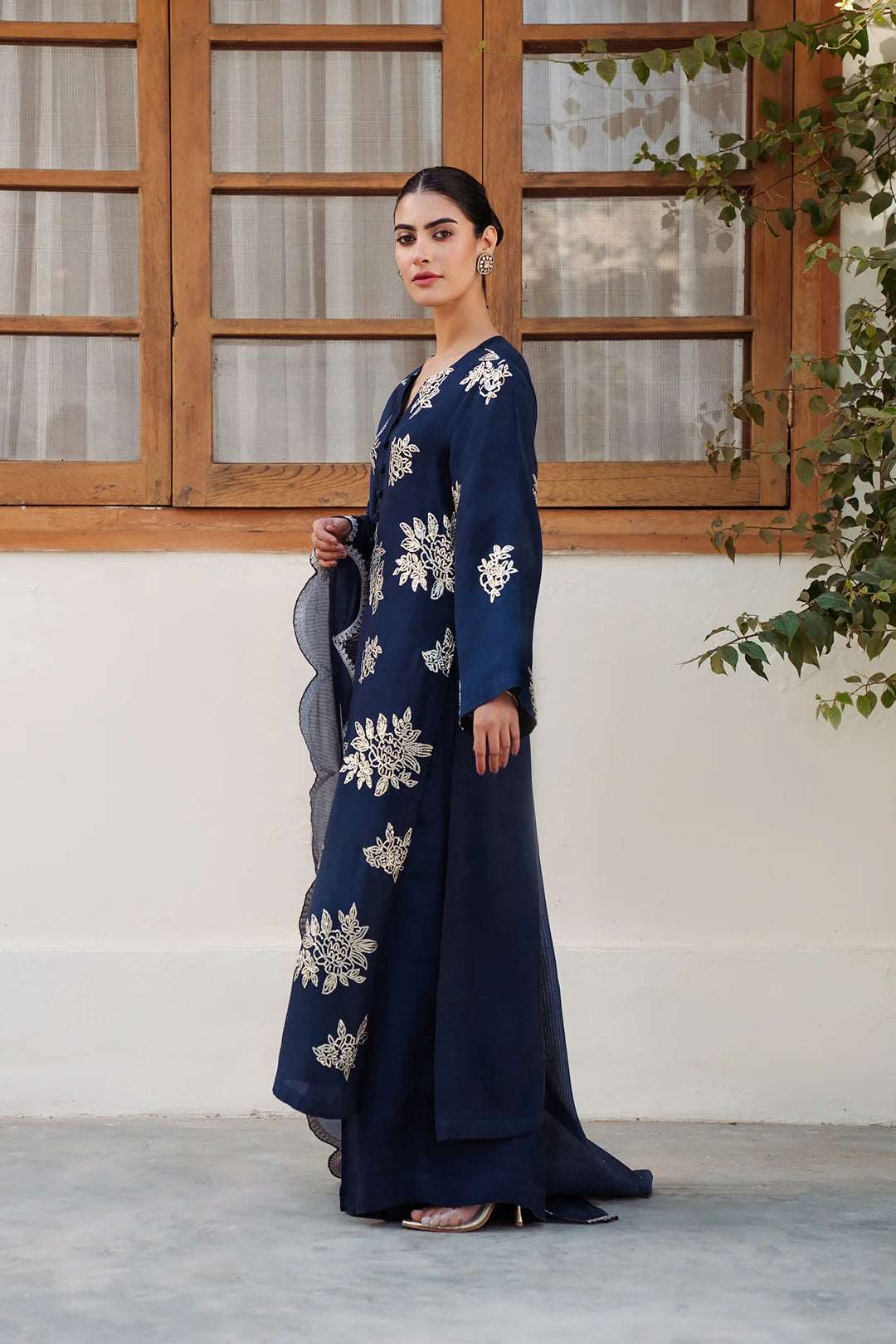 3 Piece Embroidered Raw Silk Suit