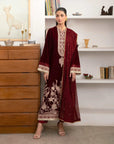 3 Piece Embroidered Velvet Suit Unstitched Winter-24