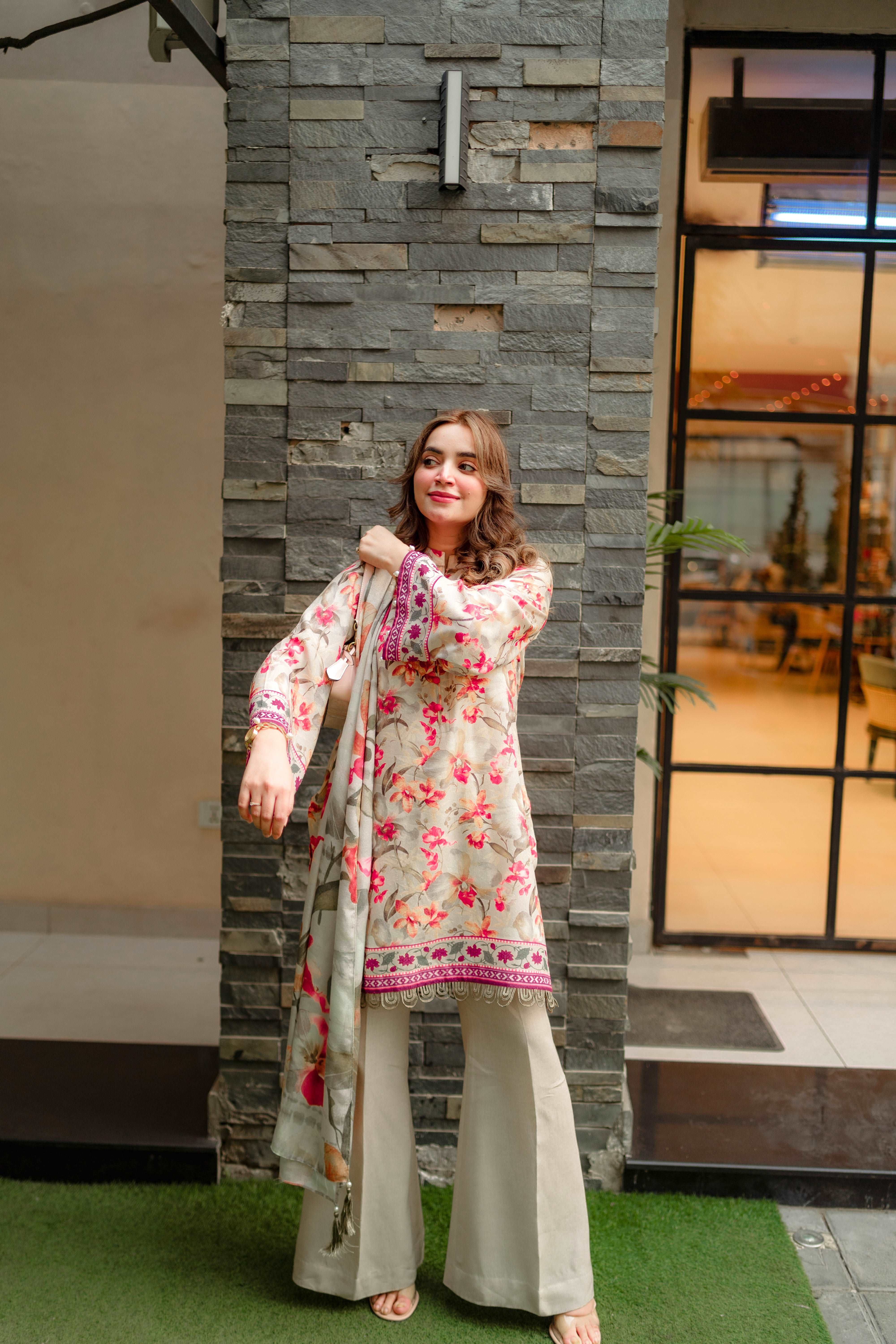 3 Piece Printed Karandi Suit Unstitched Winter-24