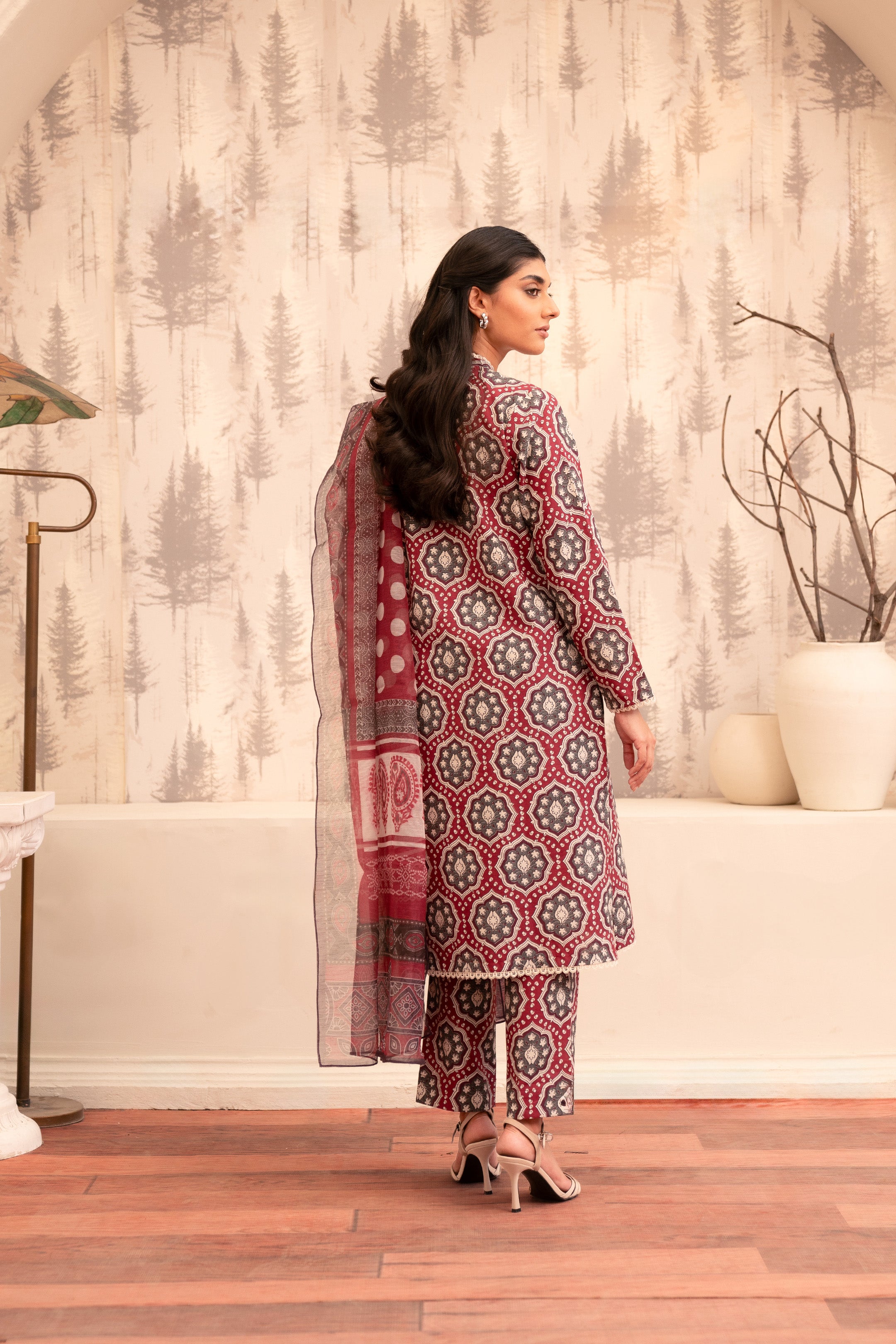 Ladies Printed Khaddar Suit Back Side