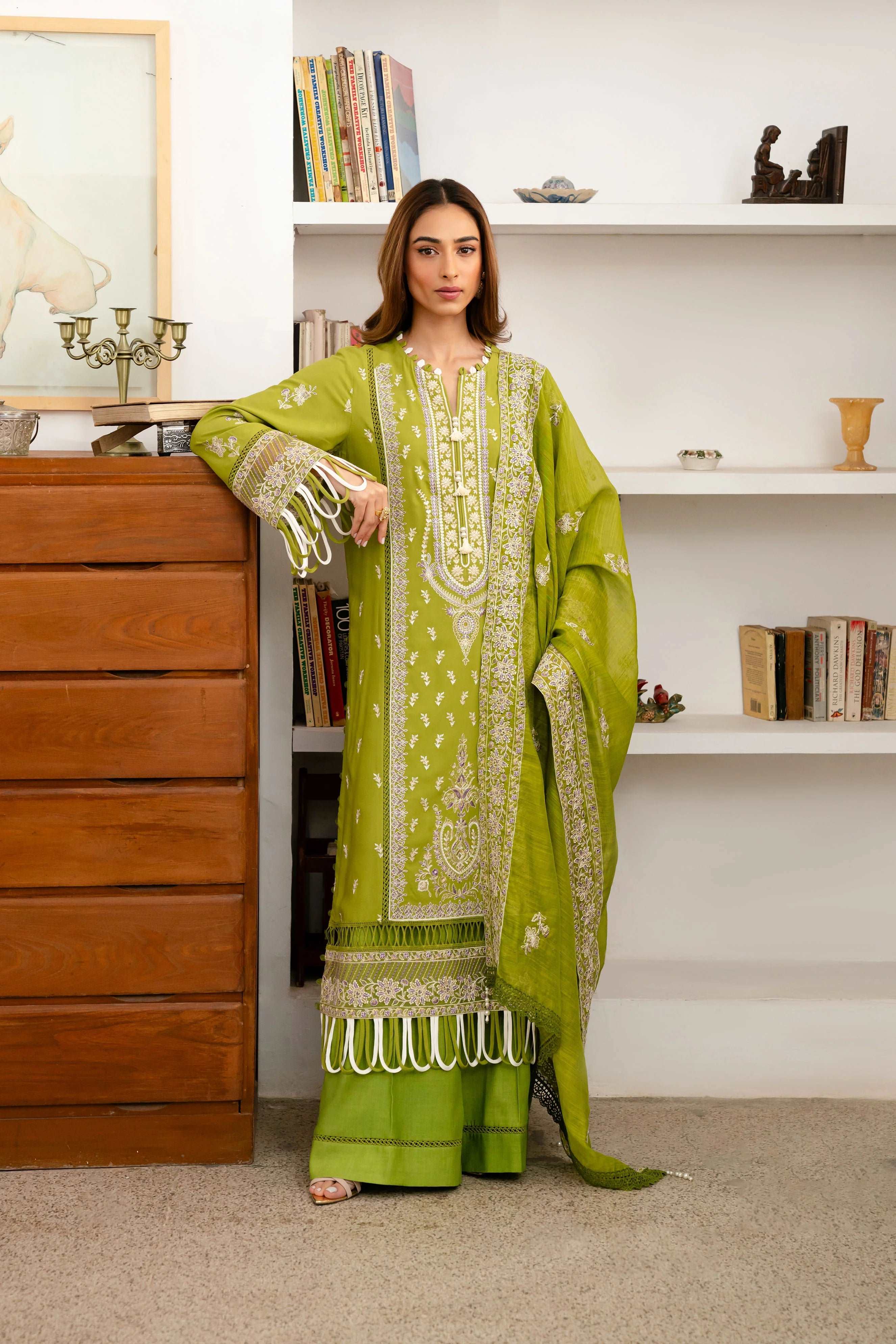 3 Piece Embroidered Linen Suit Unstitched Winter-24