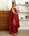 3 Piece Embroidered Raw Silk Suit