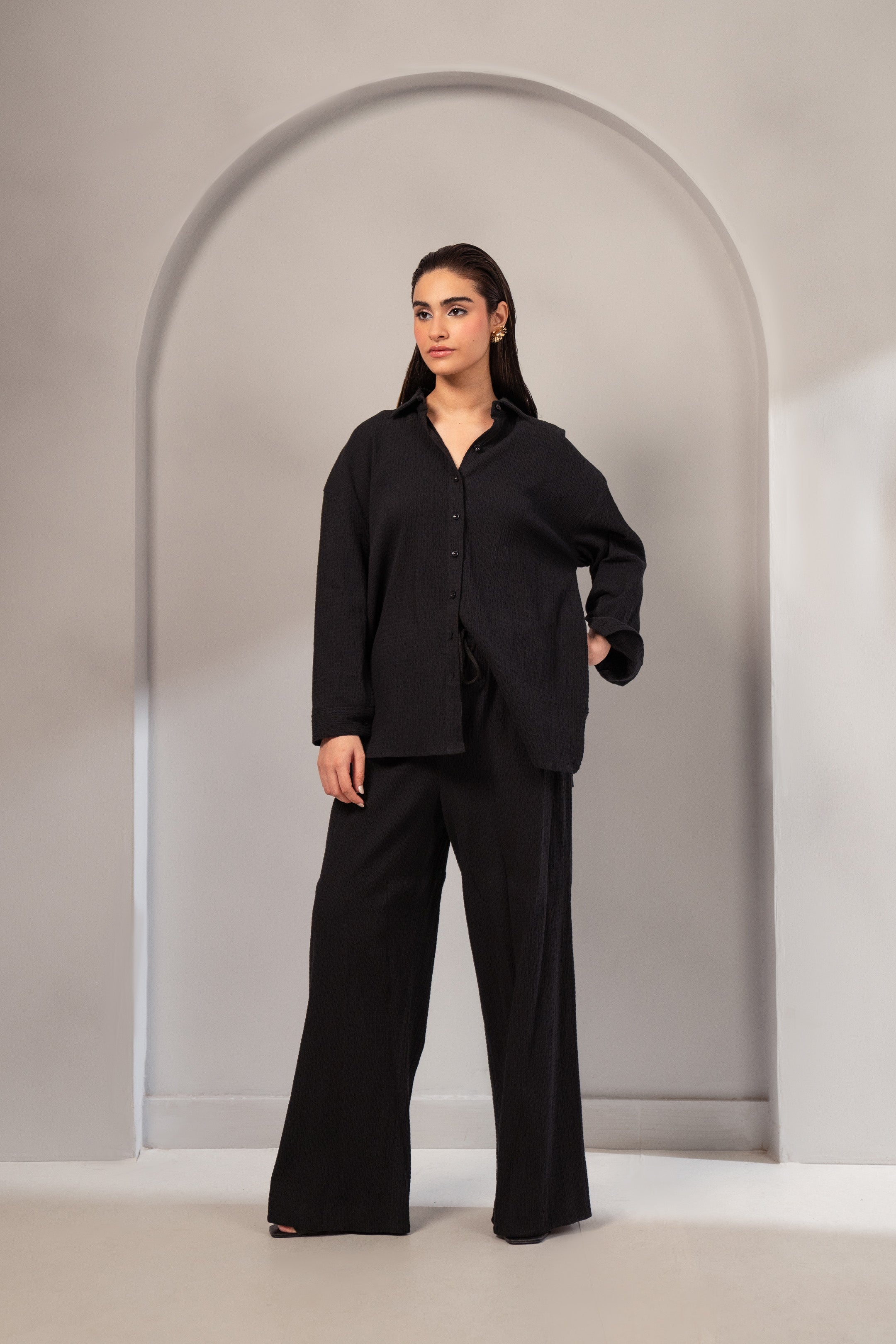 Solid Viscose Suit Black