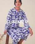 Elevate your style with a chic blue and white cambric 2-piece suit